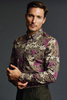  Brian Button Down Shirt - Army Burgundy Floral