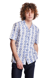  S/S Camp Collar Shirt - Wt Blue Sun Moon