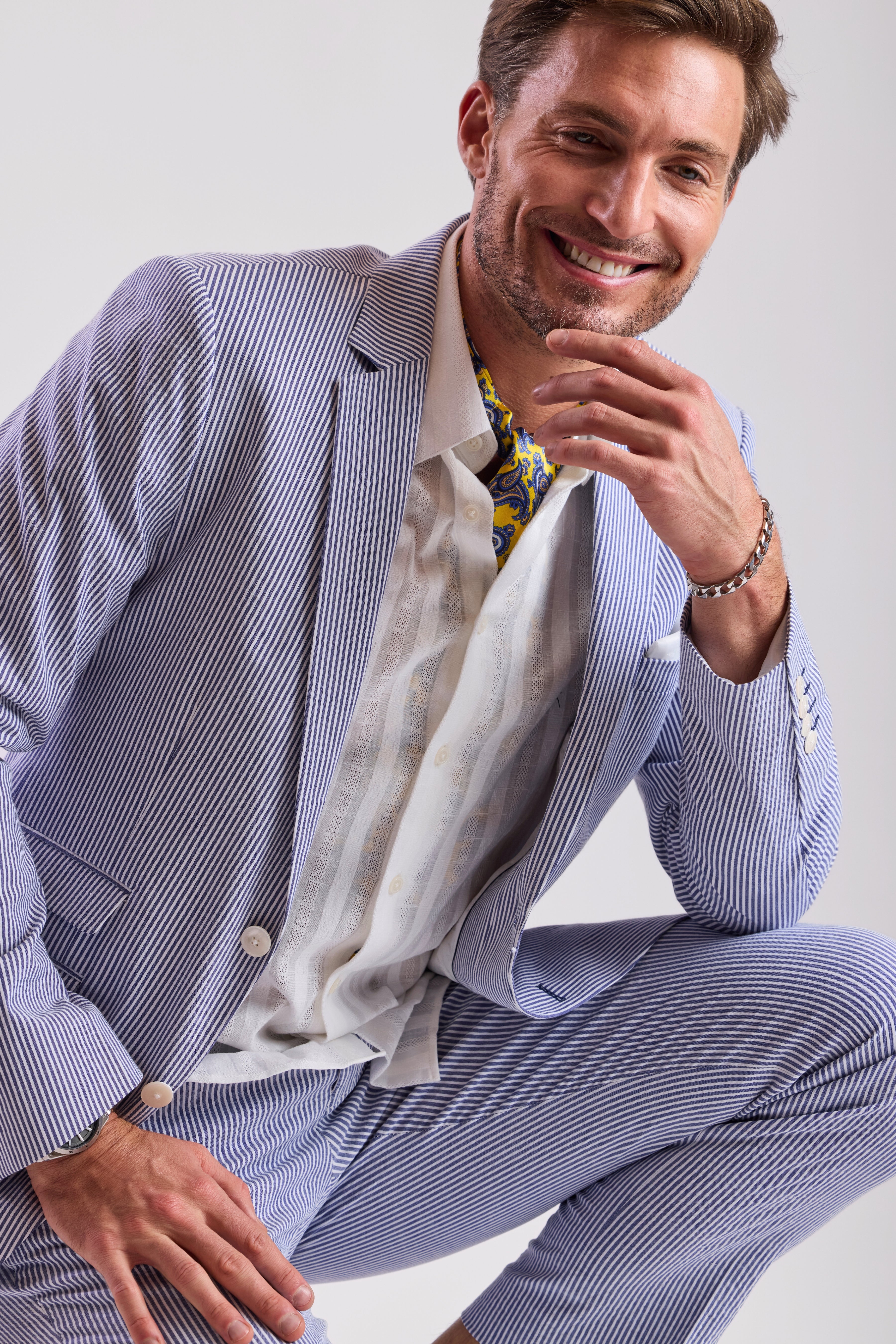 Downing Pants - slim - Blue Quartz Seersucker