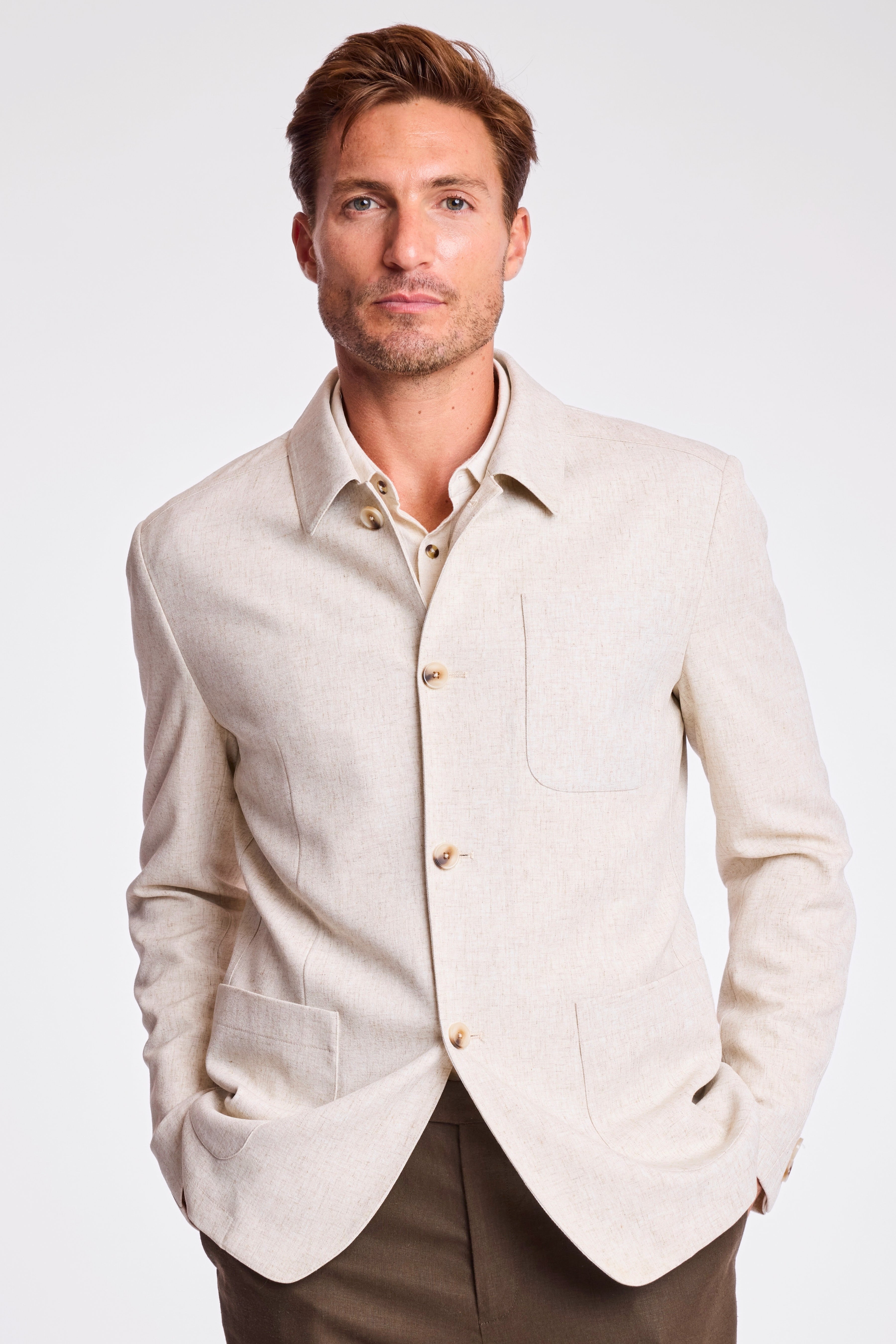 New City Button Up Jacket - Oat Linen Blend