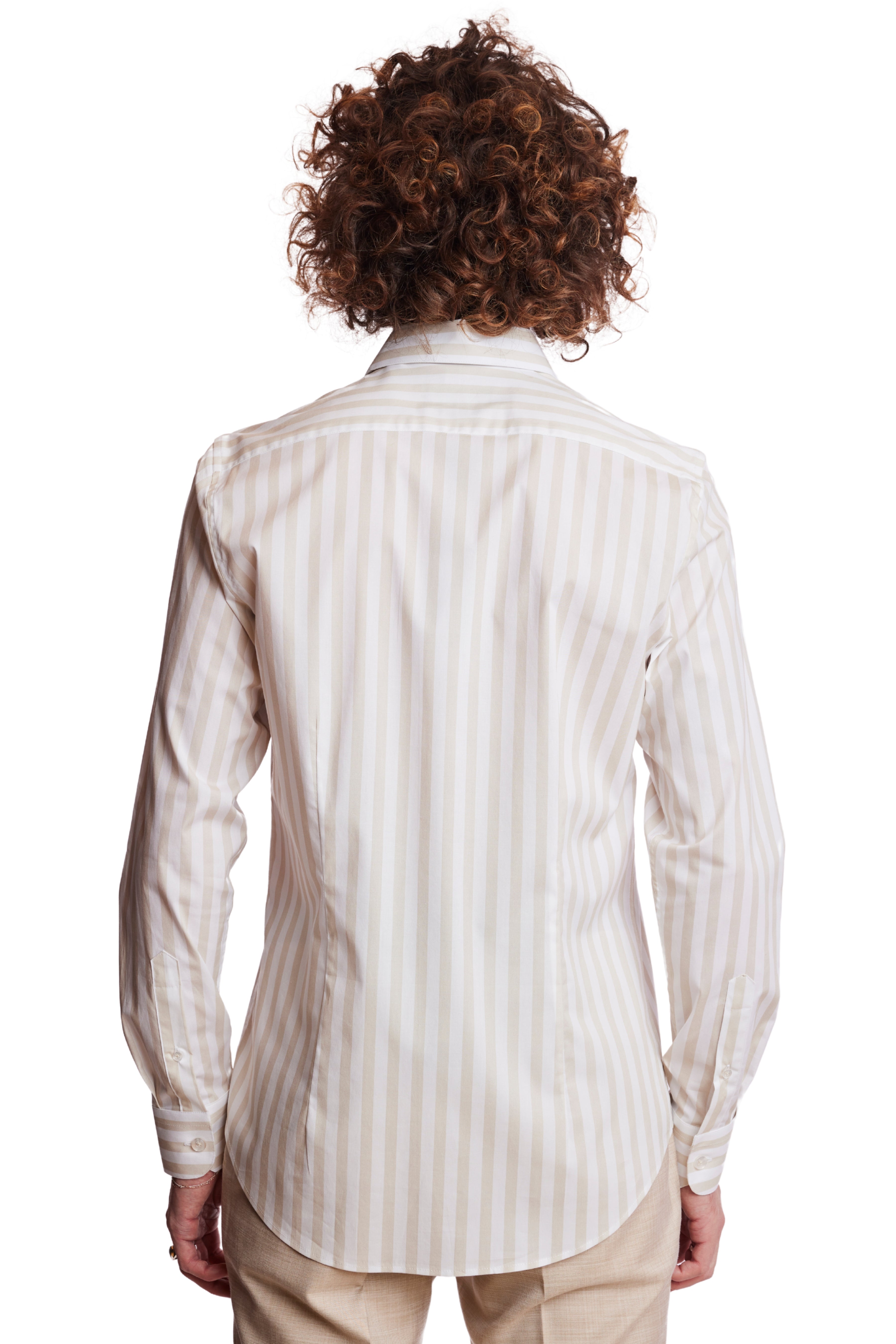 Samuel Spread Collar Shirt - Tan & White Wide Stripe