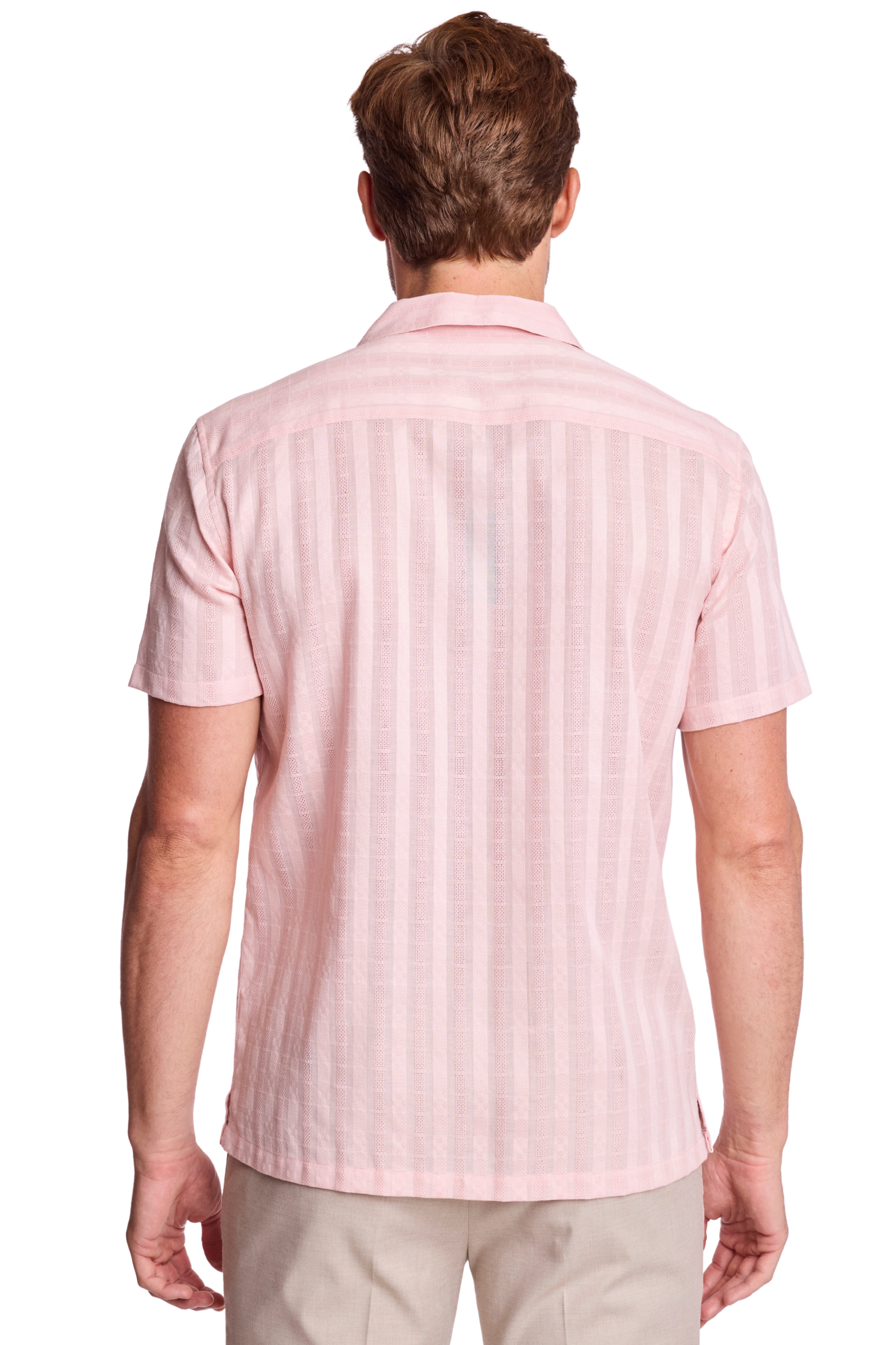 S/S Camp Collar 2 Pkt Shirt - Pink Dobby Stripes
