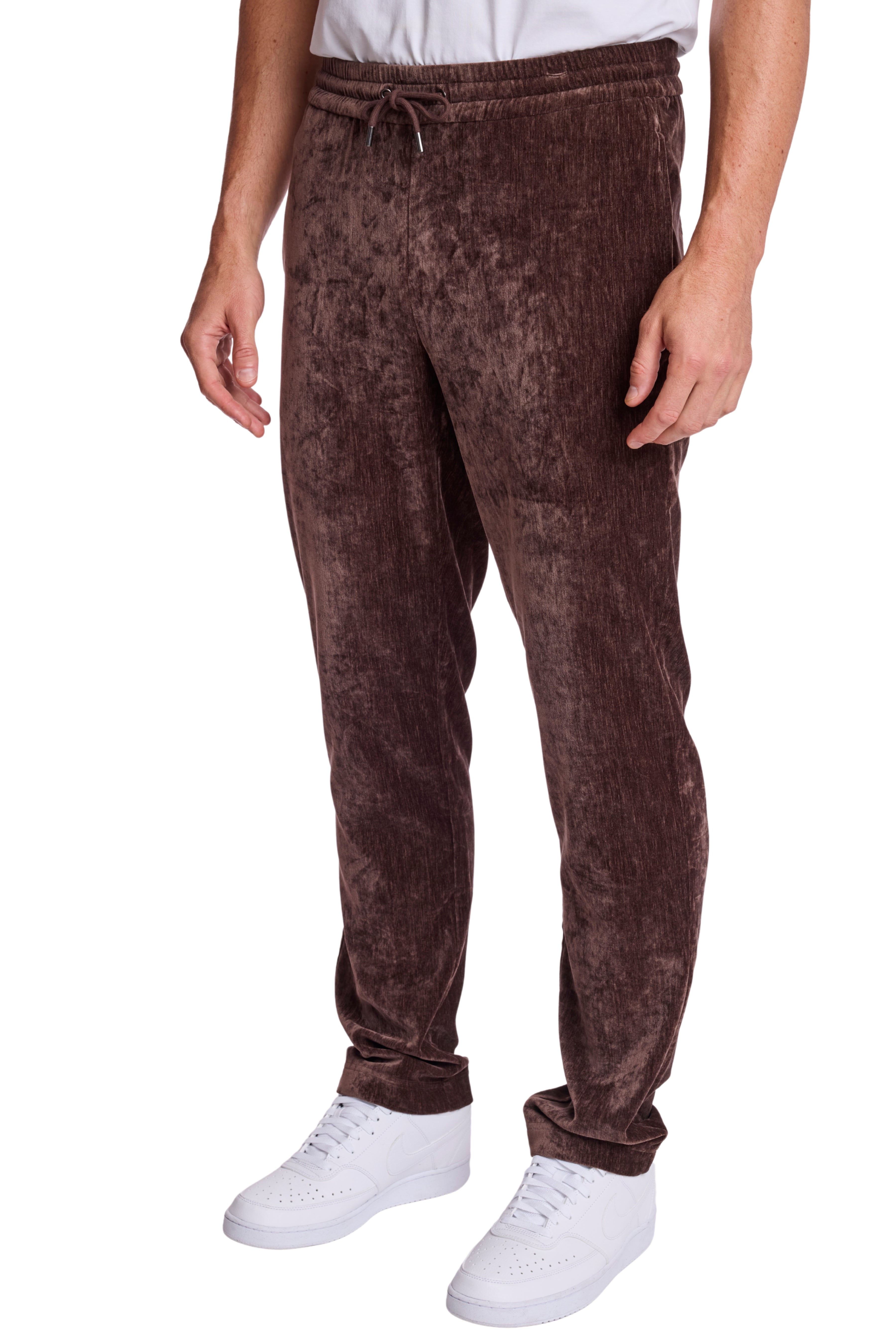 Velvet Wide Leg Sweatpants - Chocolate Brown Velvet