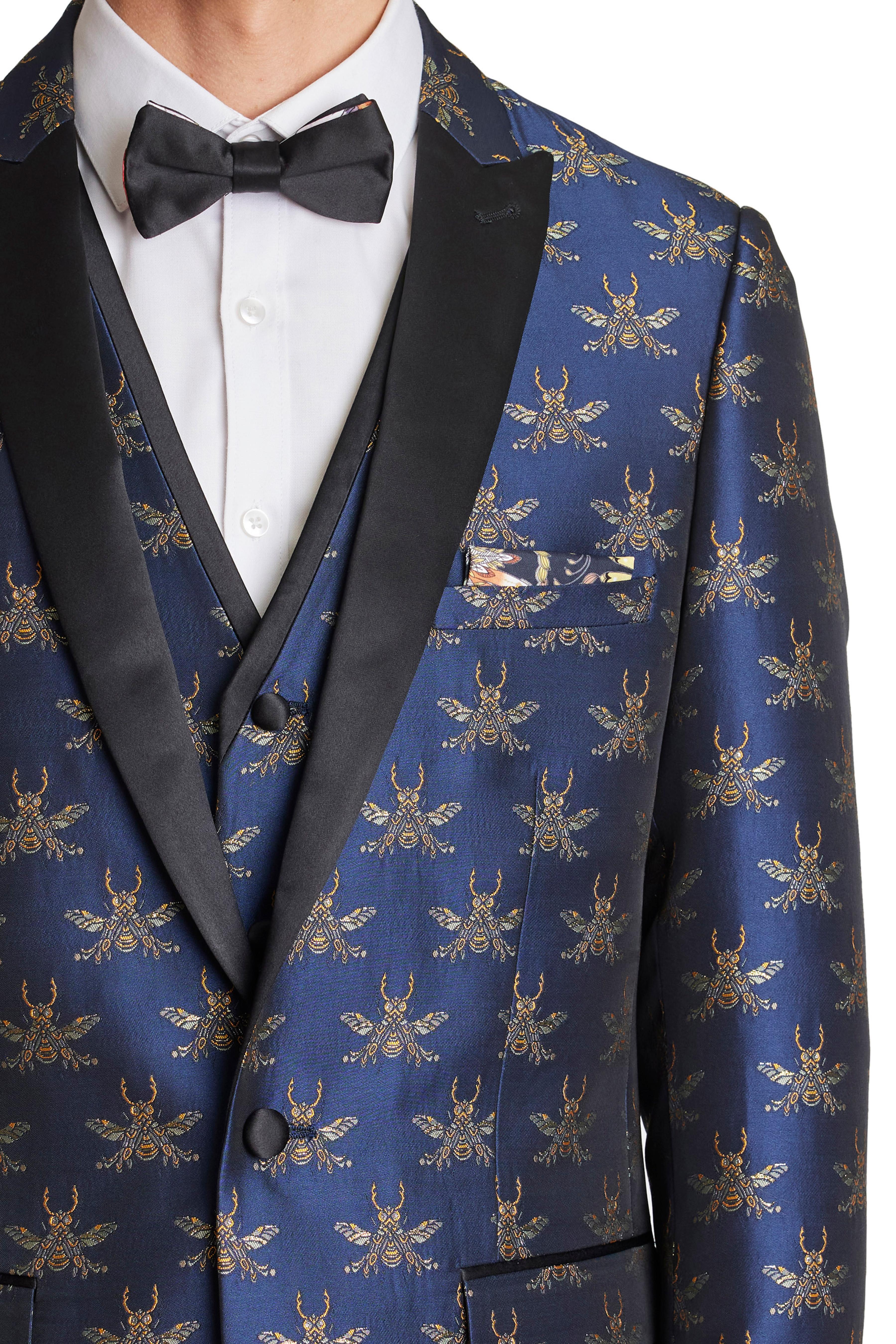 Grosvenor Peak Tux Jacket - slim - Navy Iconic Bees