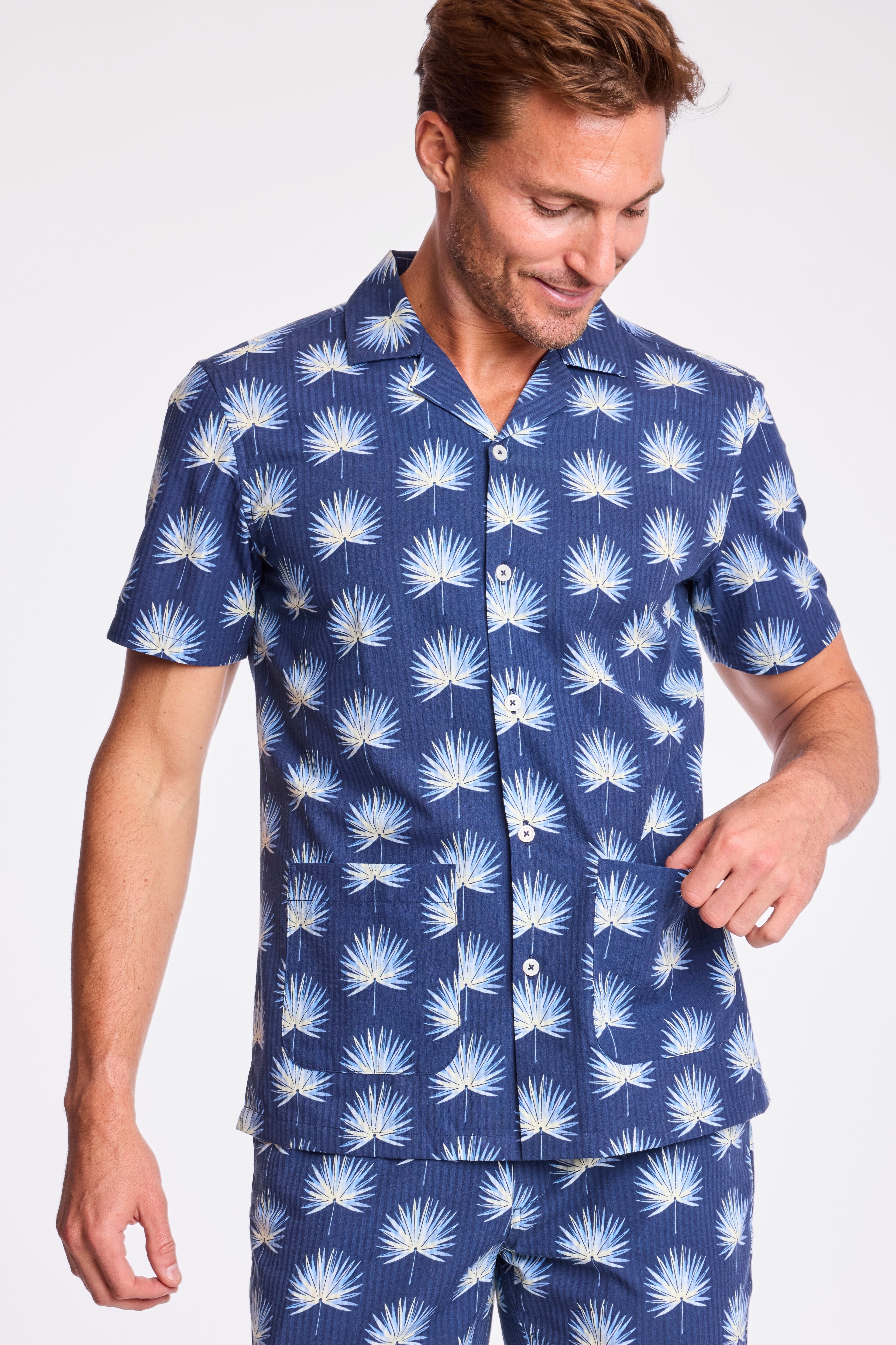 S/S Camp Collar Shirt - Ocean White Seersucker