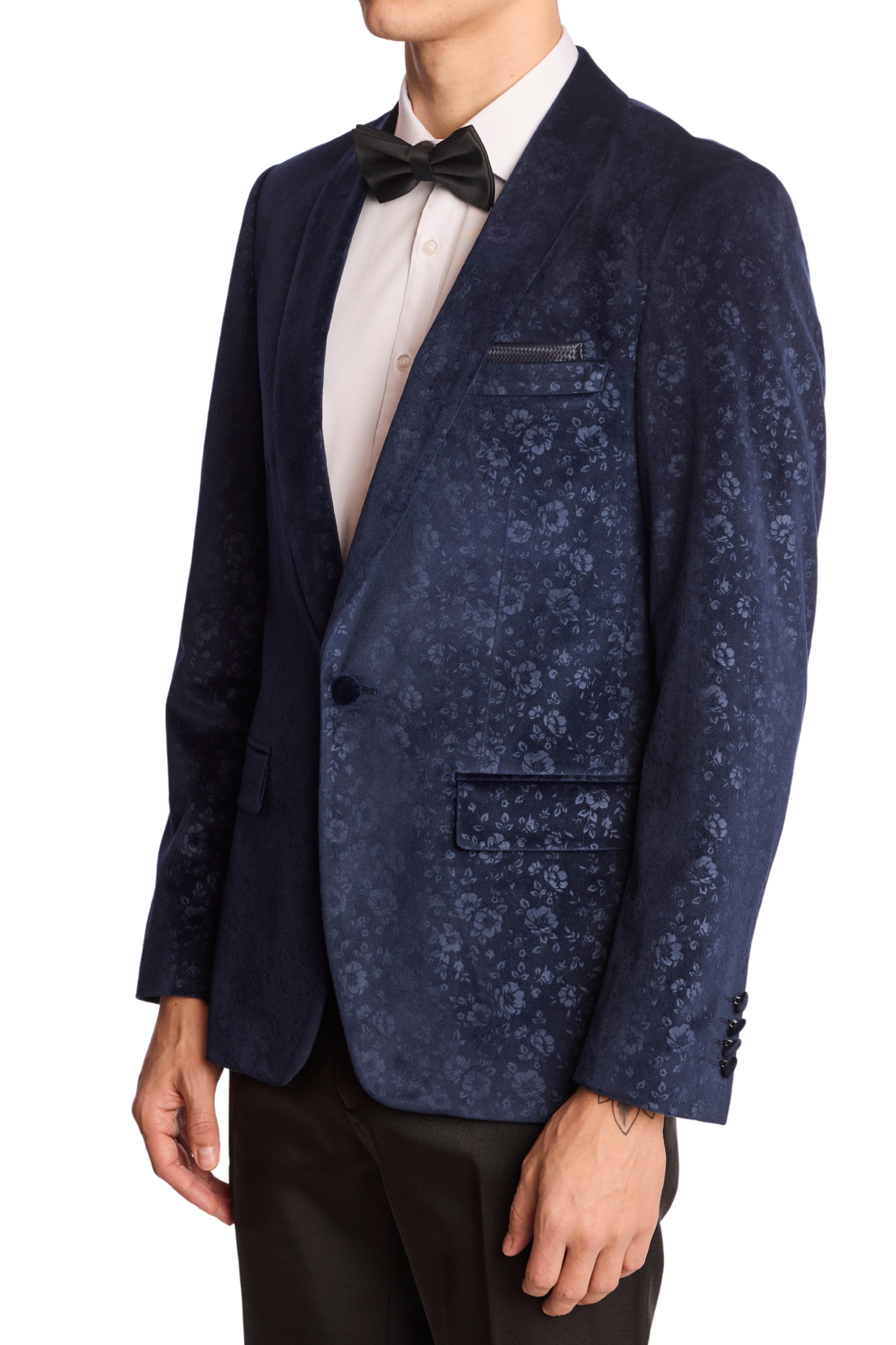 Regent Shawl Tux Jacket - slim - Navy Floral Velvet