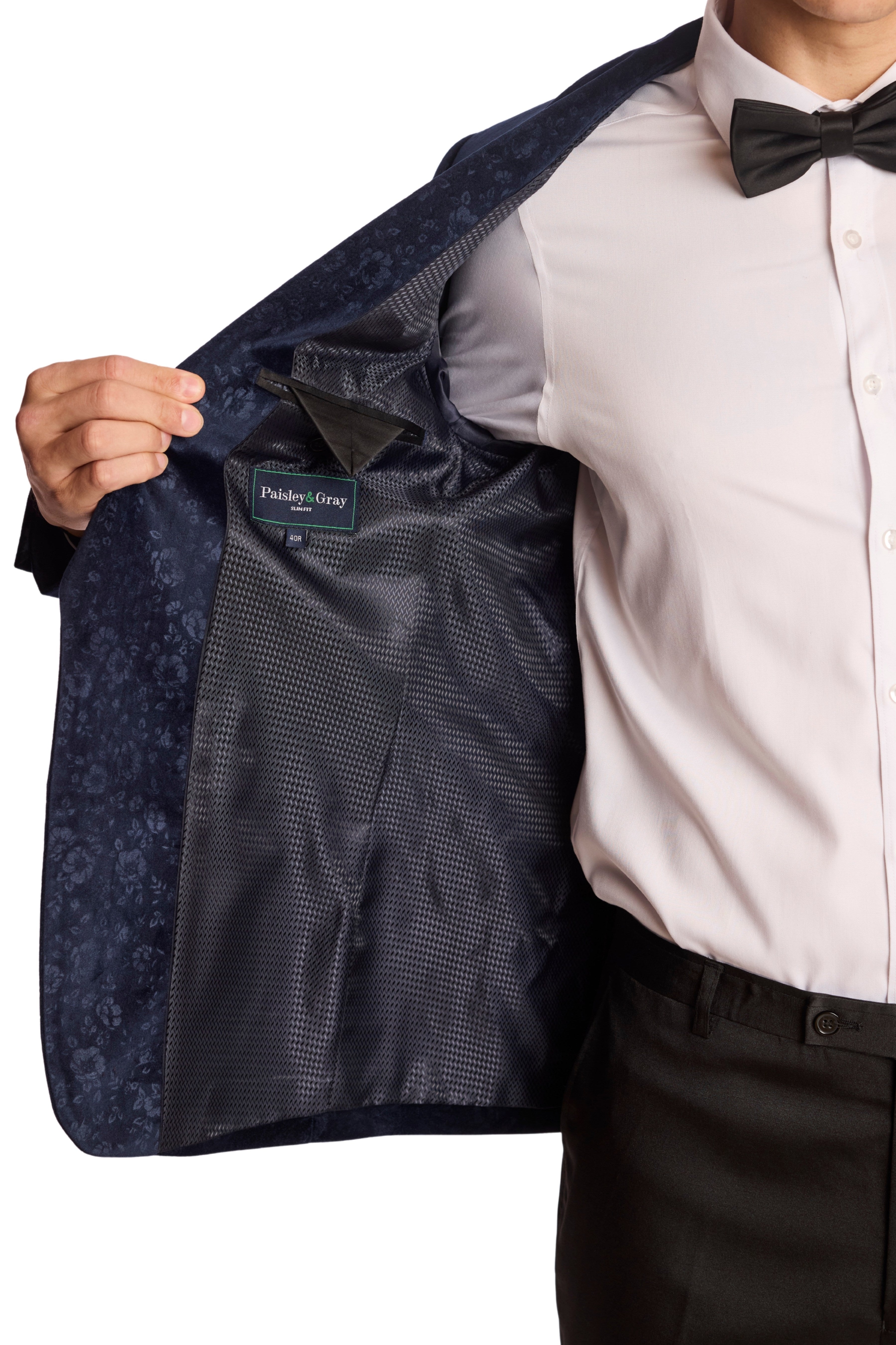 Regent Shawl Tux Jacket - slim - Navy Floral Velvet