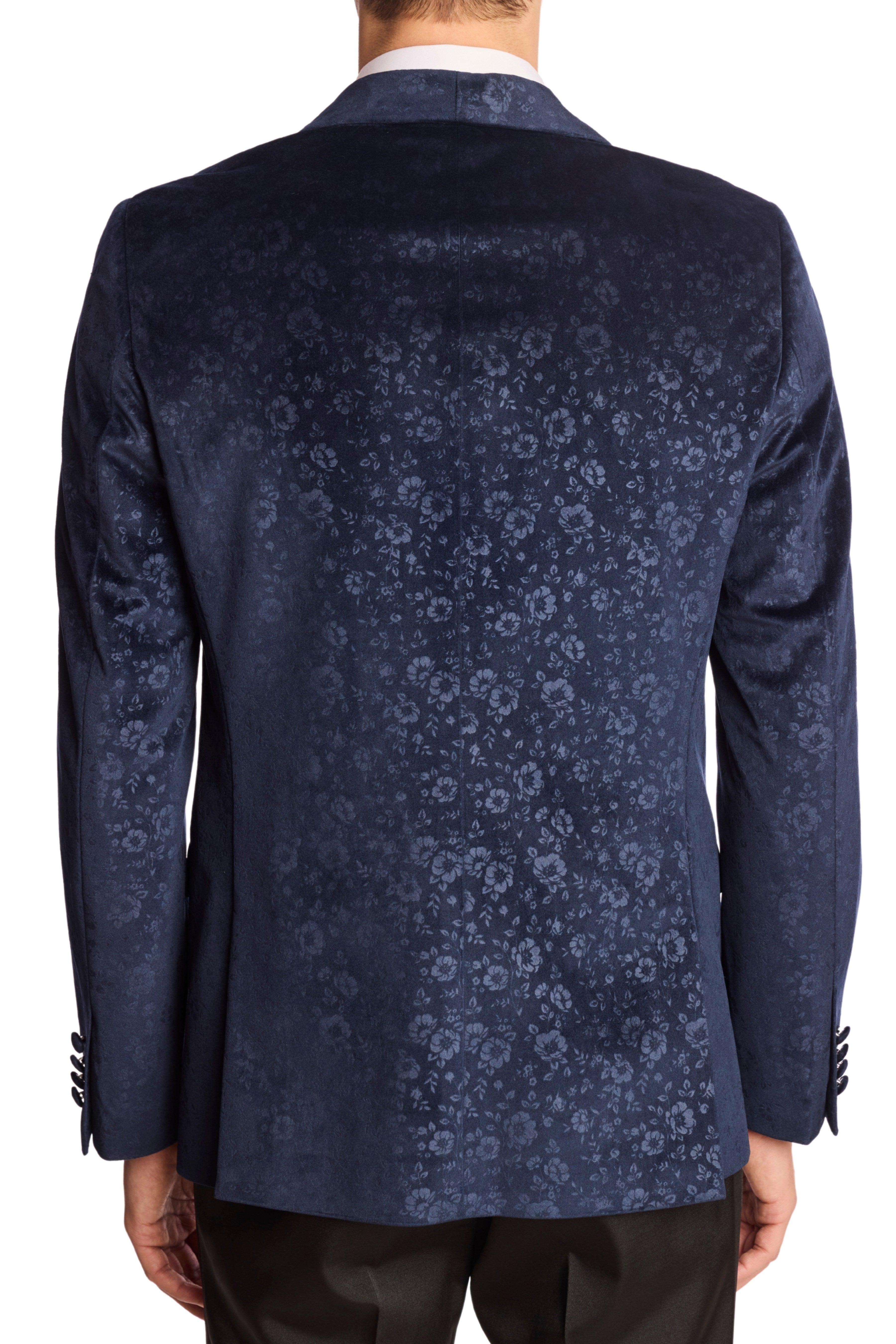 Regent Shawl Tux Jacket - slim - Navy Floral Velvet