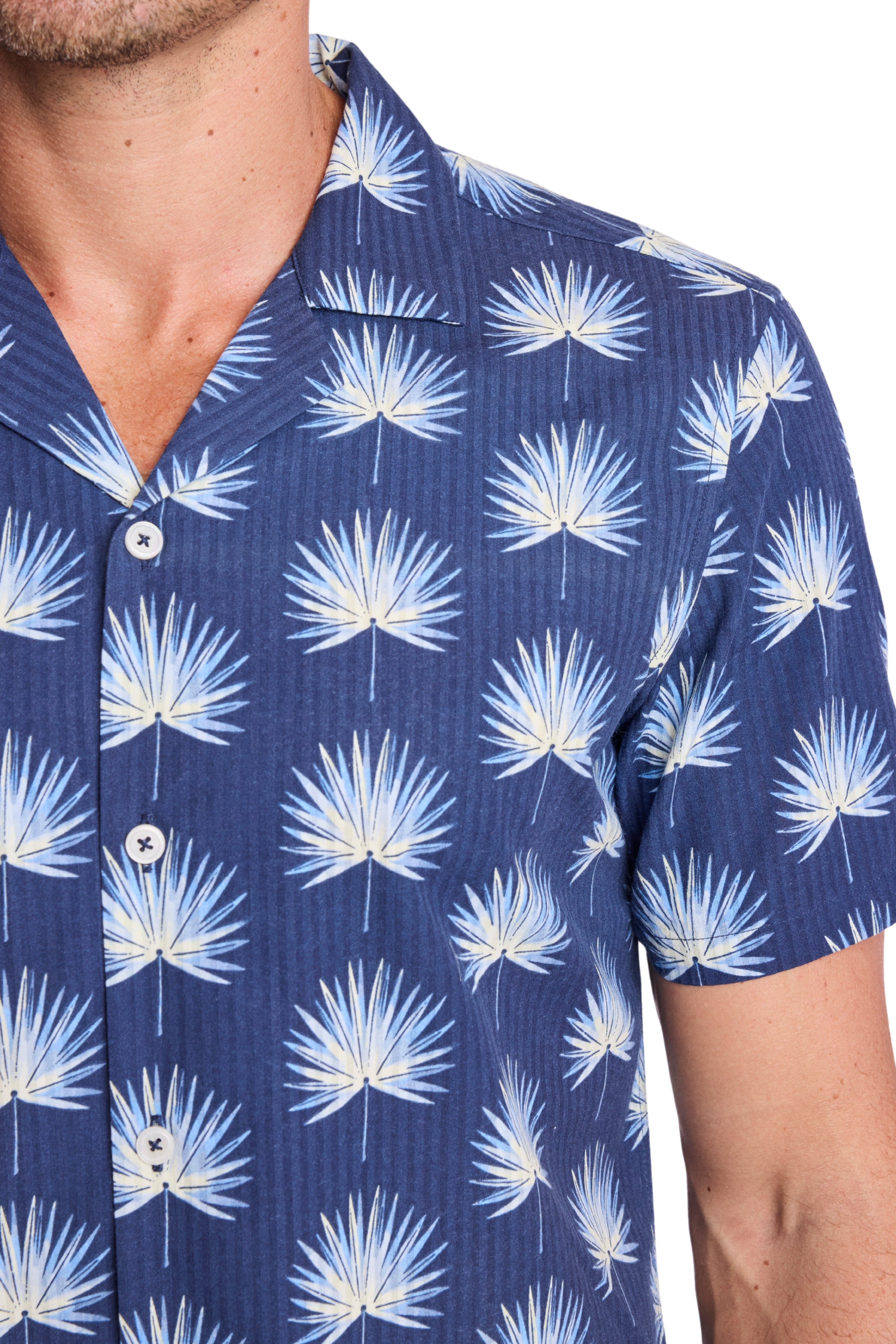 S/S Camp Collar Shirt - Ocean White Seersucker