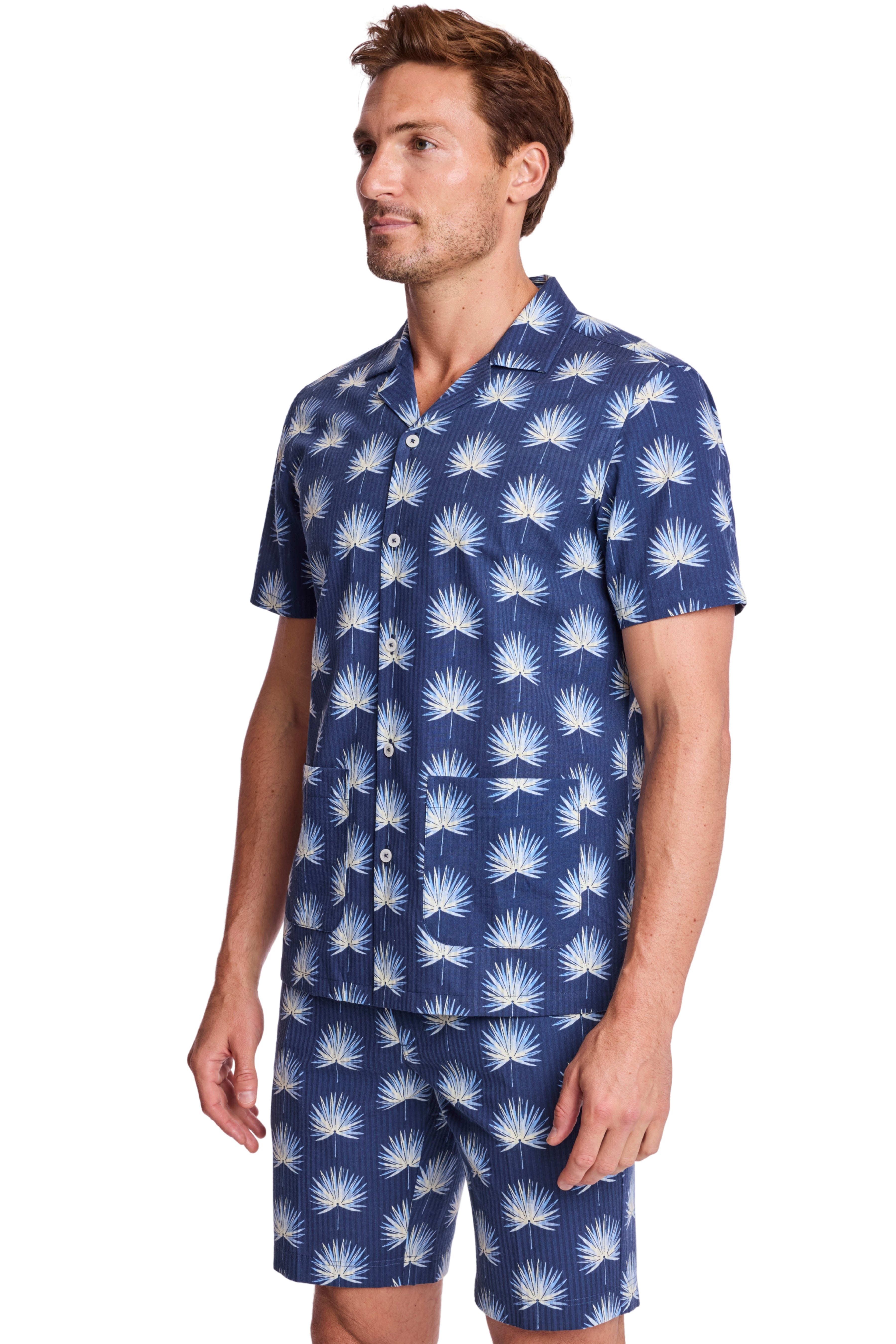 S/S Camp Collar Shirt - Ocean White Seersucker