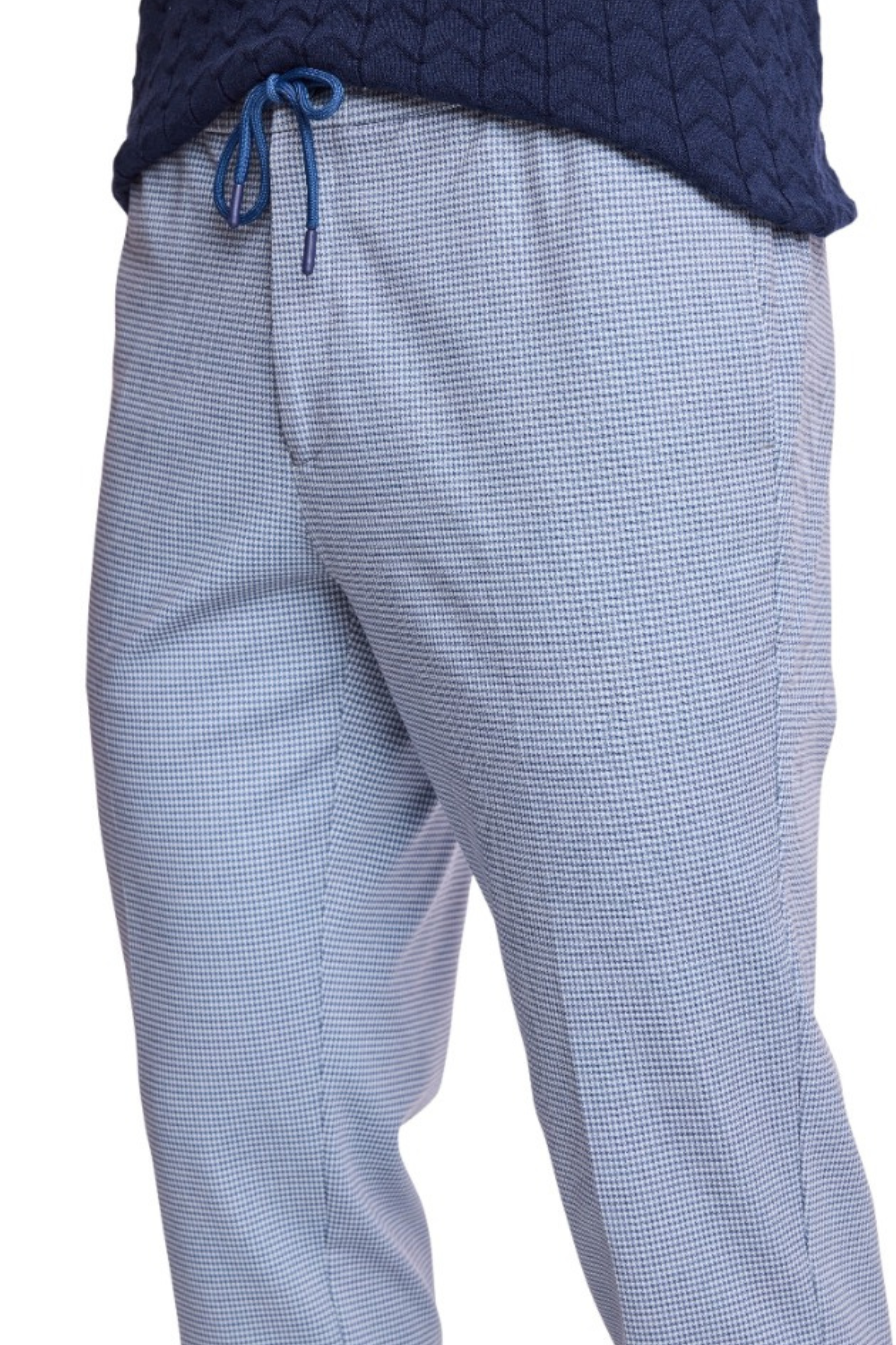 Chester Drawstring Pants - slim - Navy Knit Houndstooth