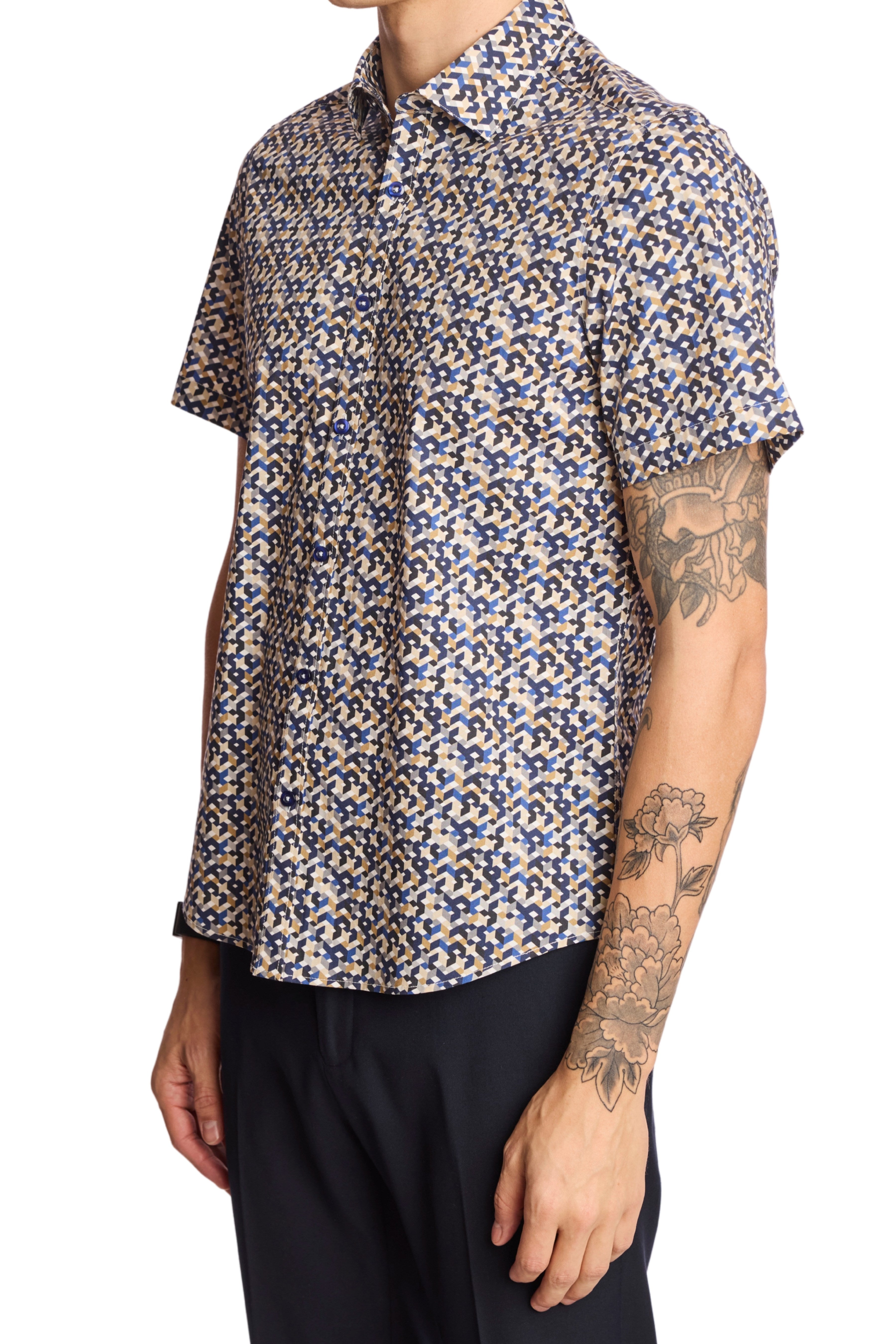 Sawyer Shirt - Navy Tan Geo