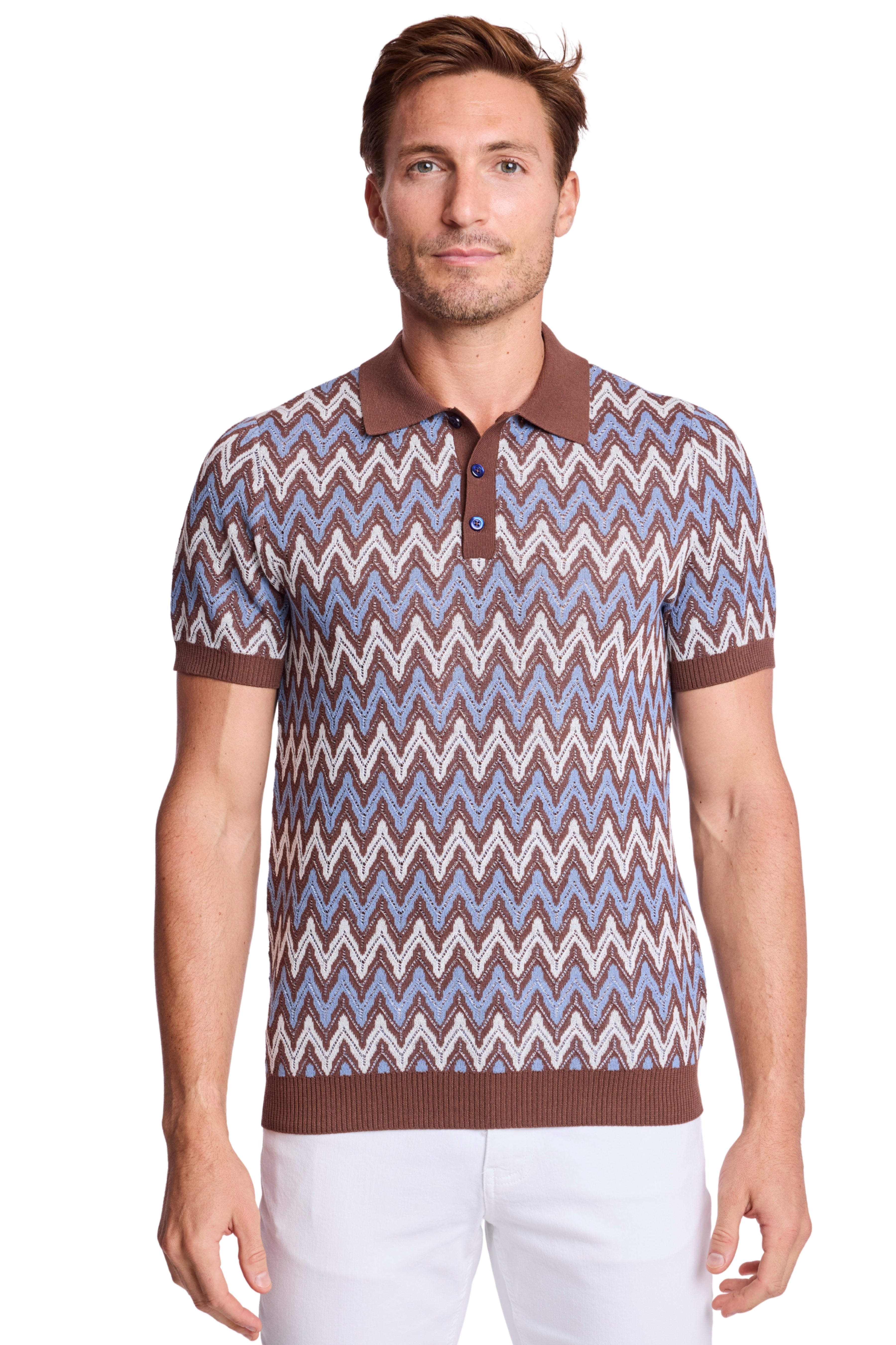 3 Button Polo - Blue Truffle Zig Zag