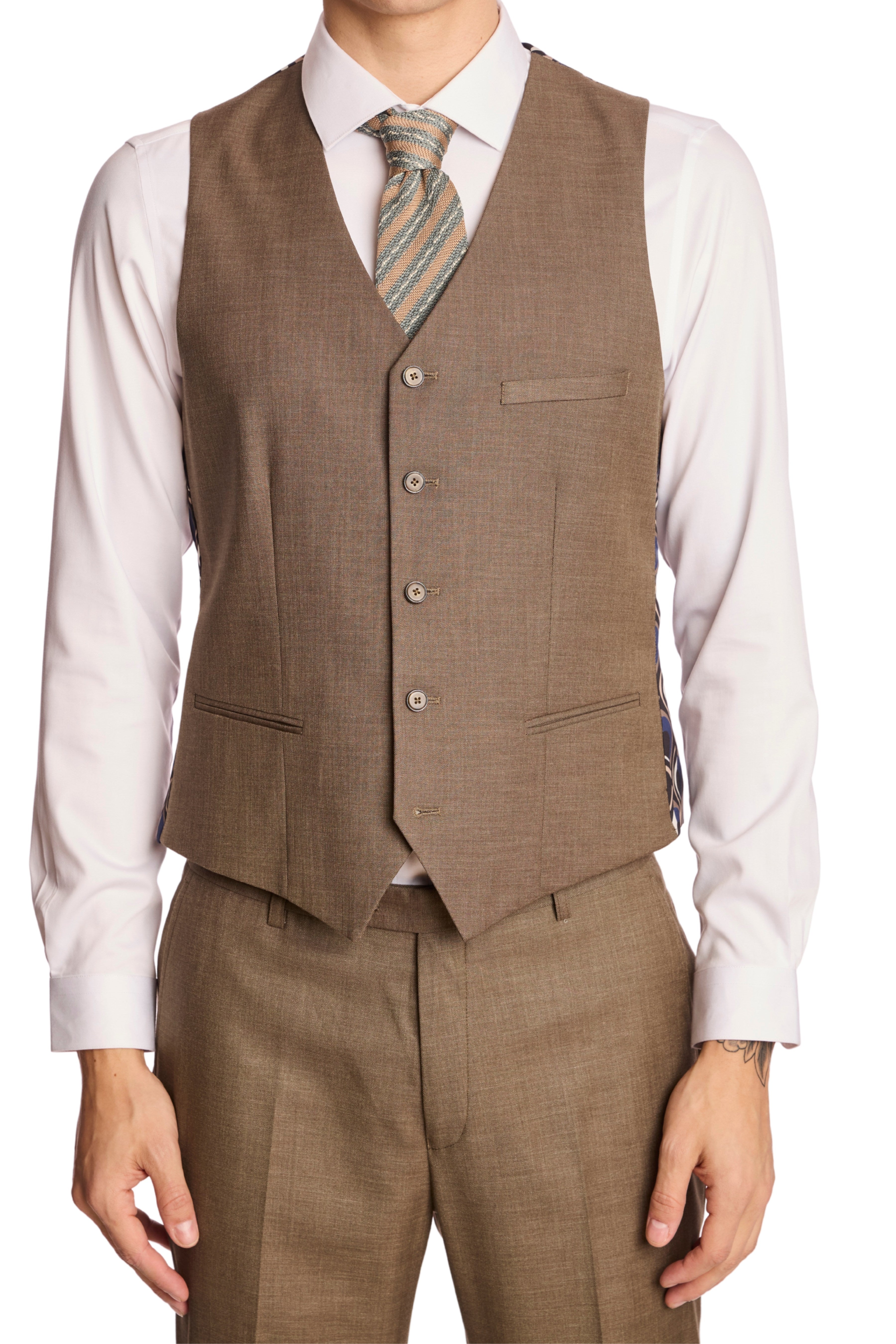 Modern Fit - Eaton 5 Button Vest - Dark Khaki Shark