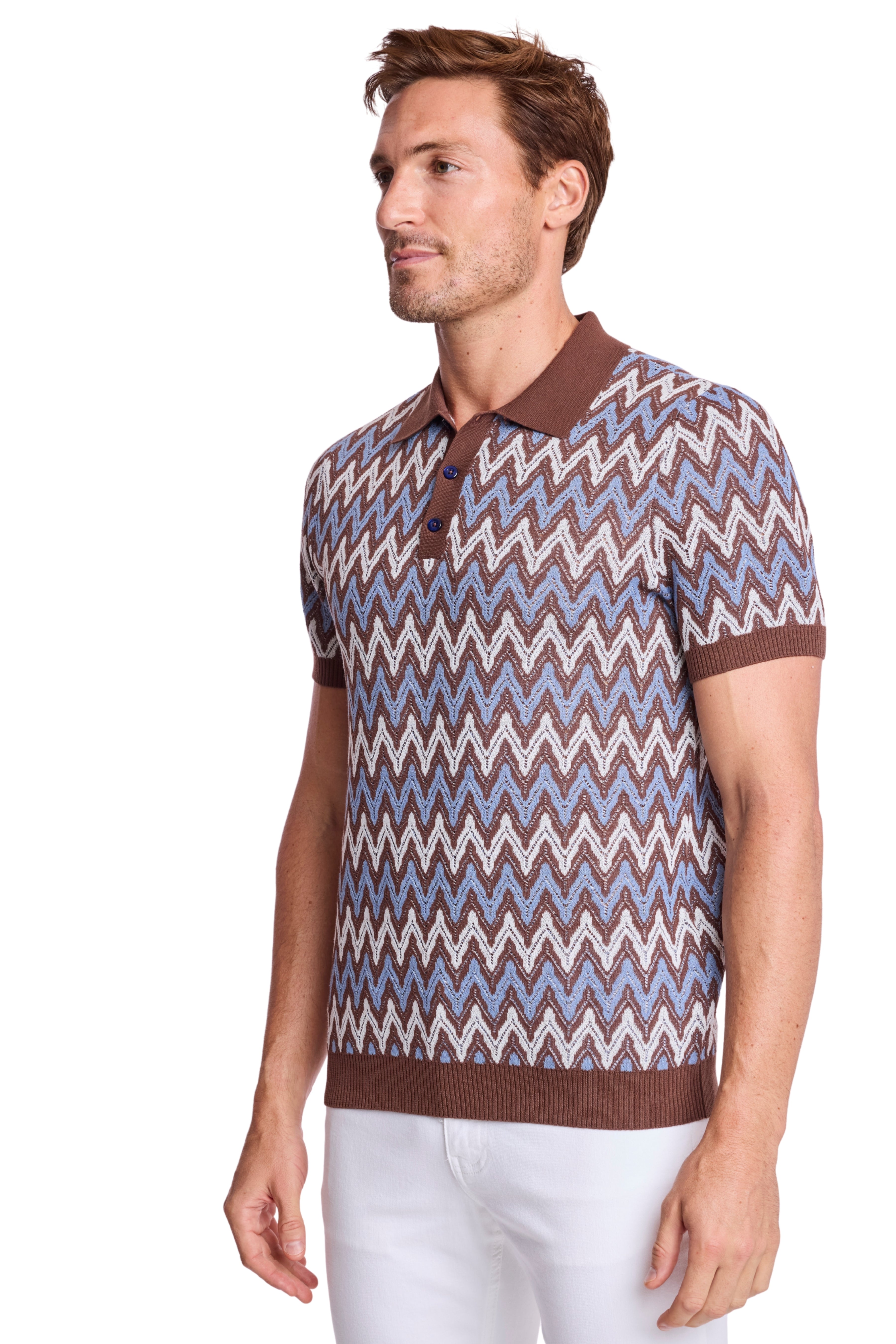 3 Button Polo - Blue Truffle Zig Zag