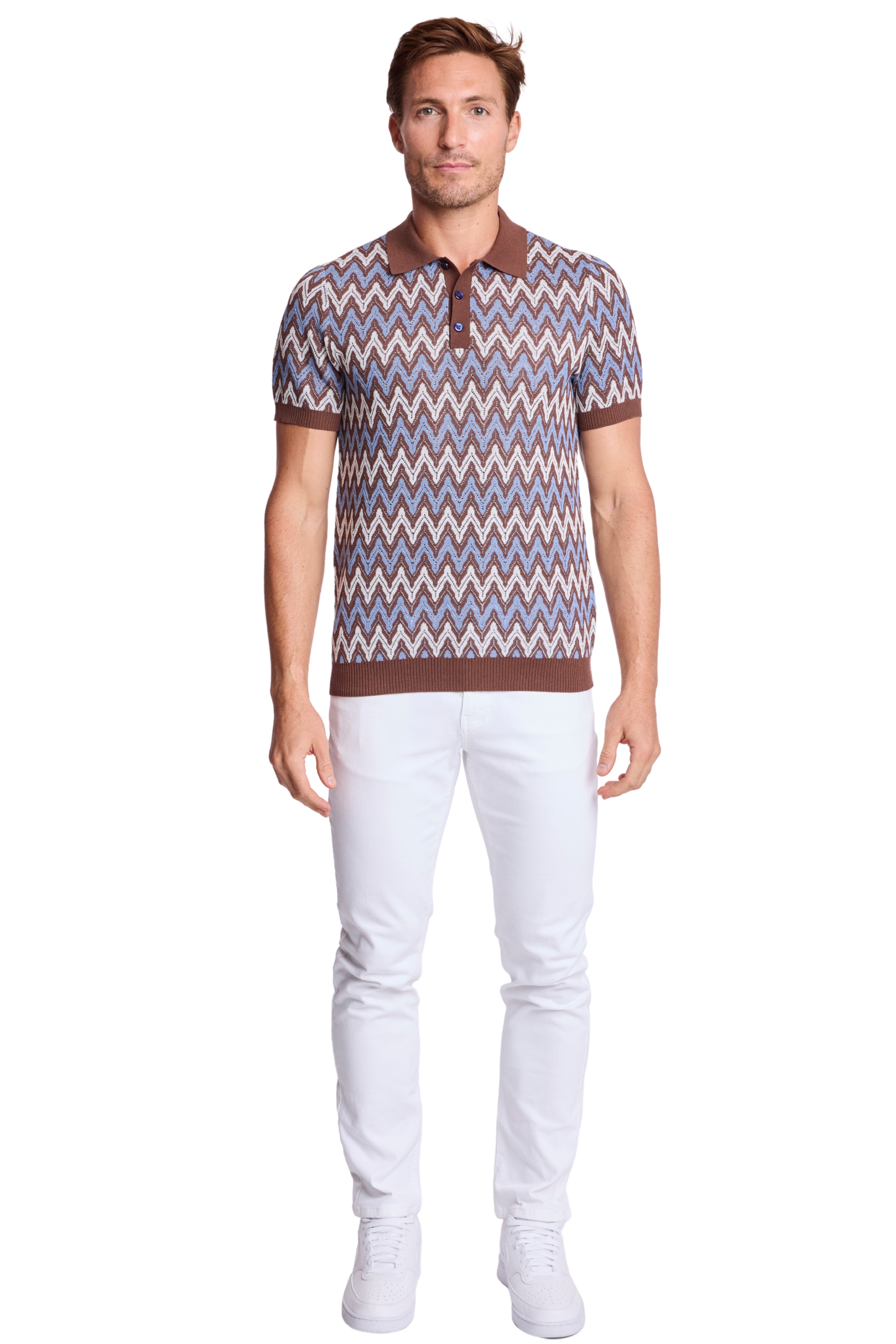 3 Button Polo - Blue Truffle Zig Zag