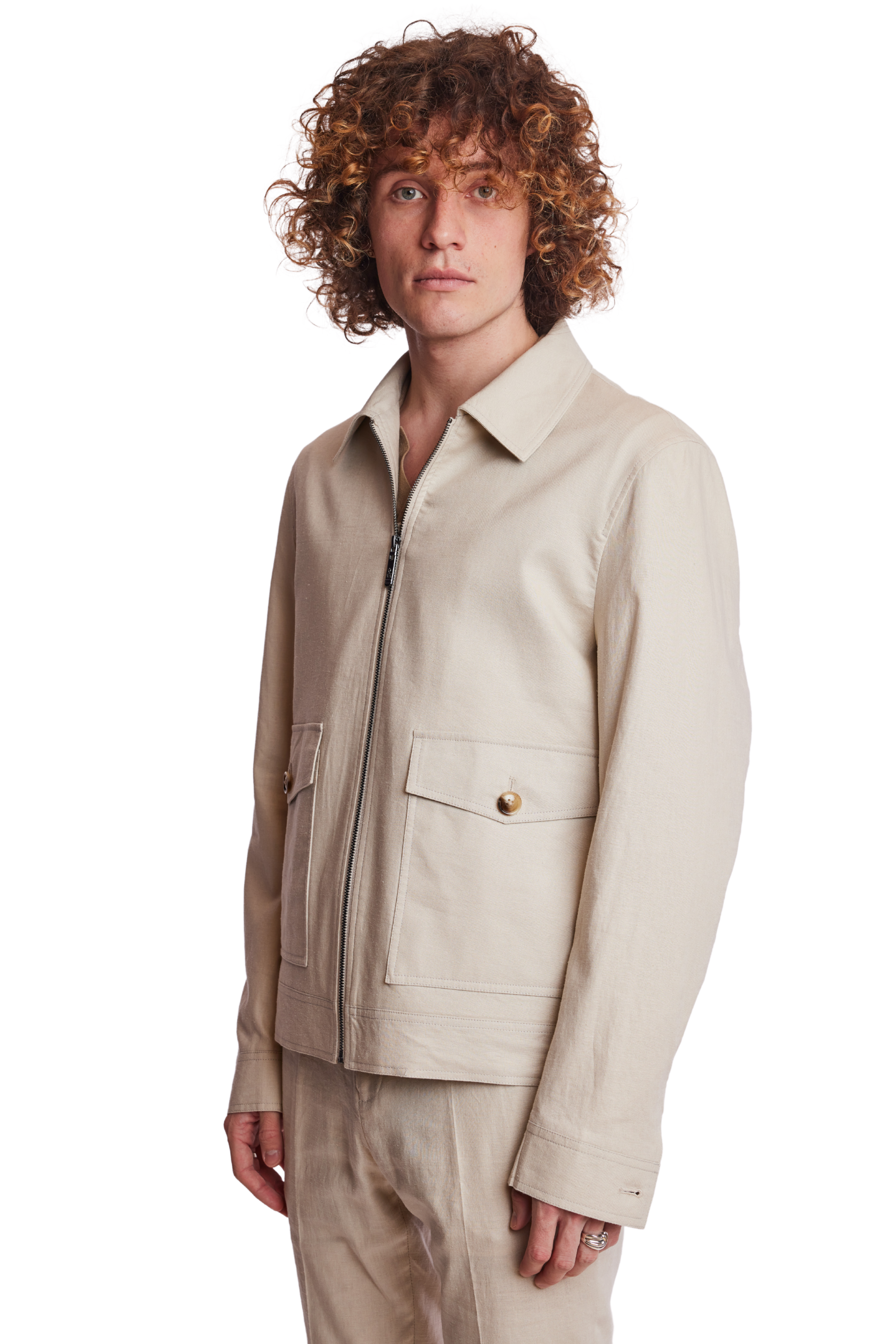 Milo Bomber Jacket - slim - Tan Linen