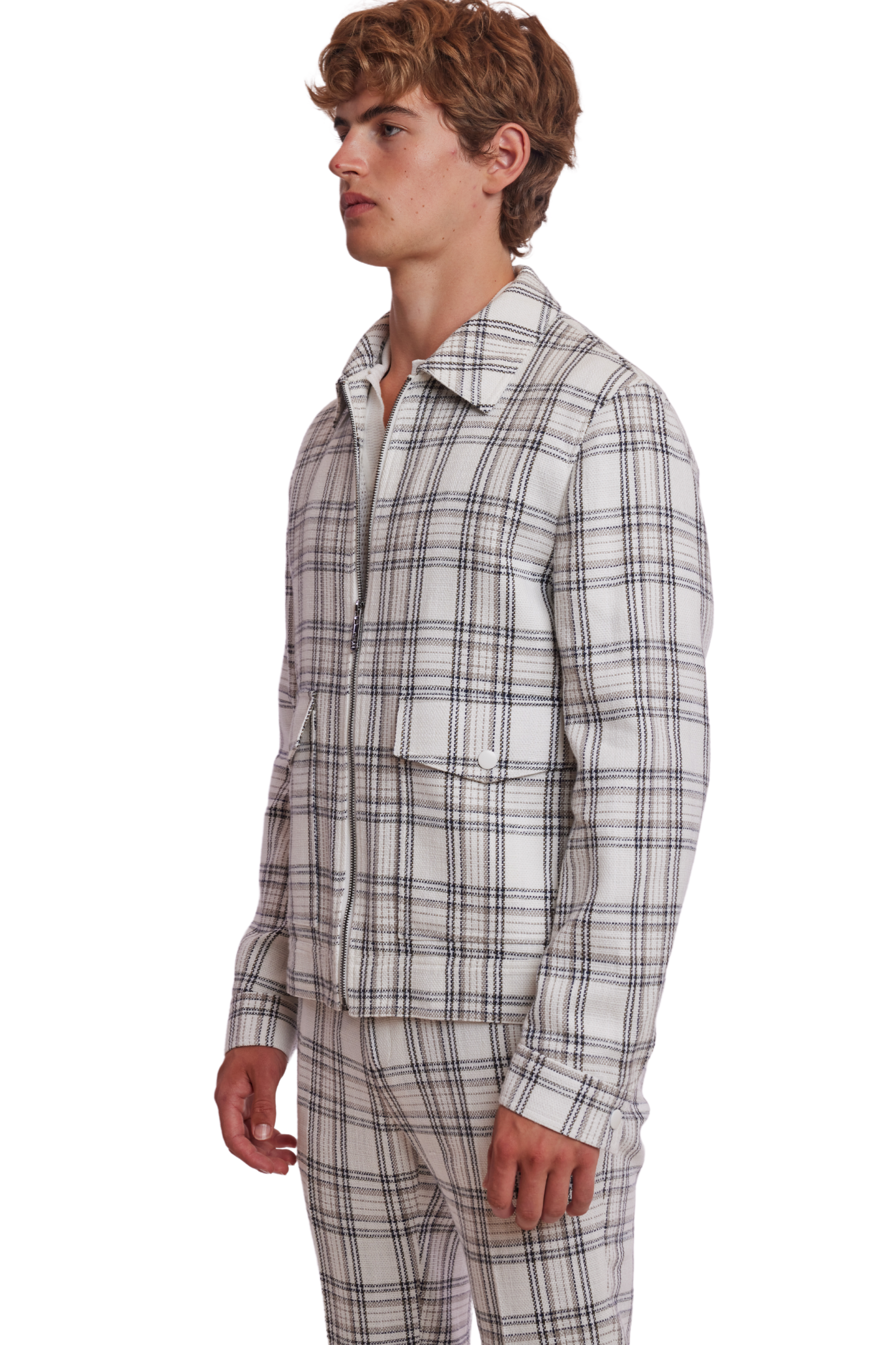 Milo Bomber Jacket - slim - White Black Grey Check