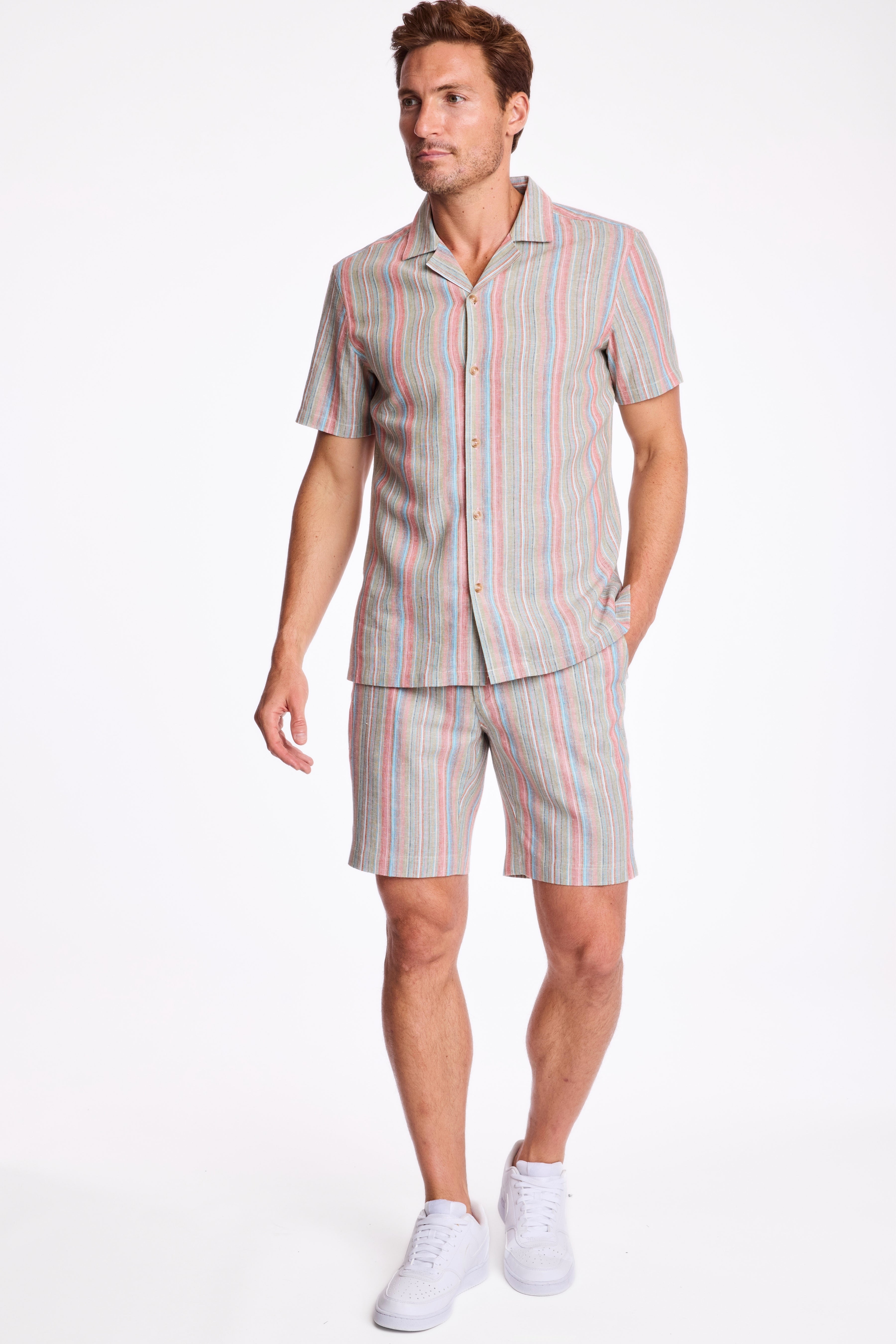 S/S Camp Collar Shirt - Ocean Coral Stripe