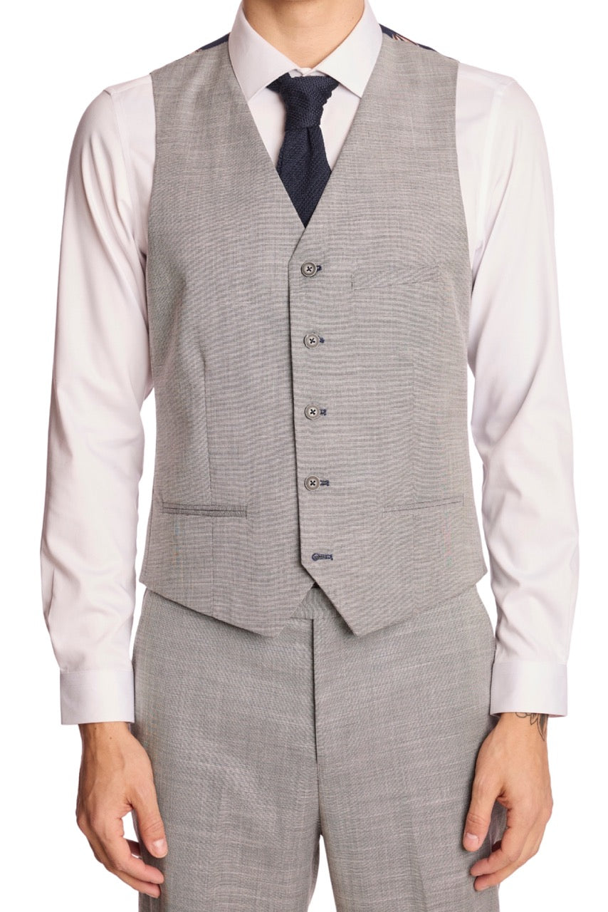 Modern Fit - Eaton 5 Button Vest - Light Grey Shark