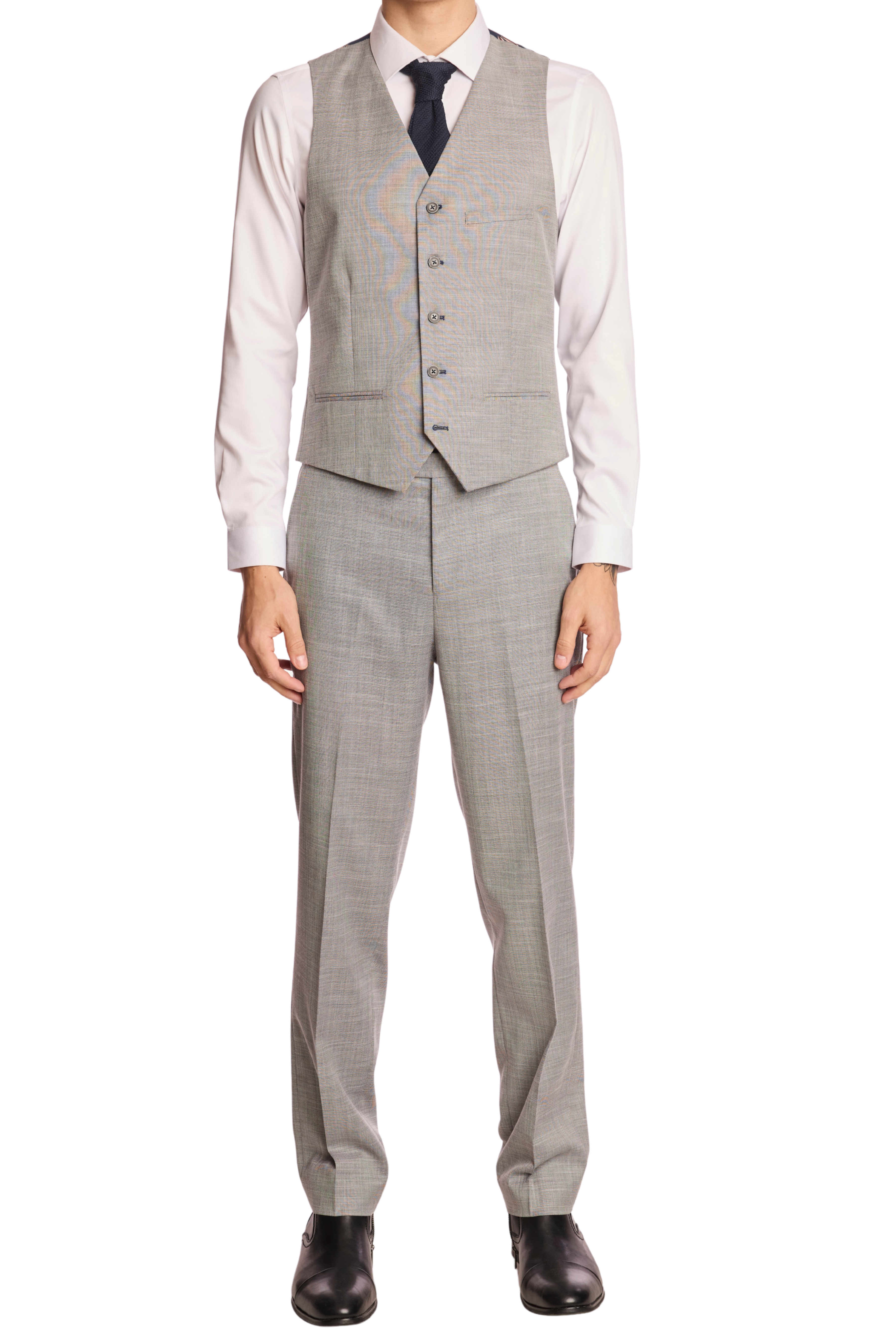 Modern Fit - Eaton 5 Button Vest - Light Grey Shark