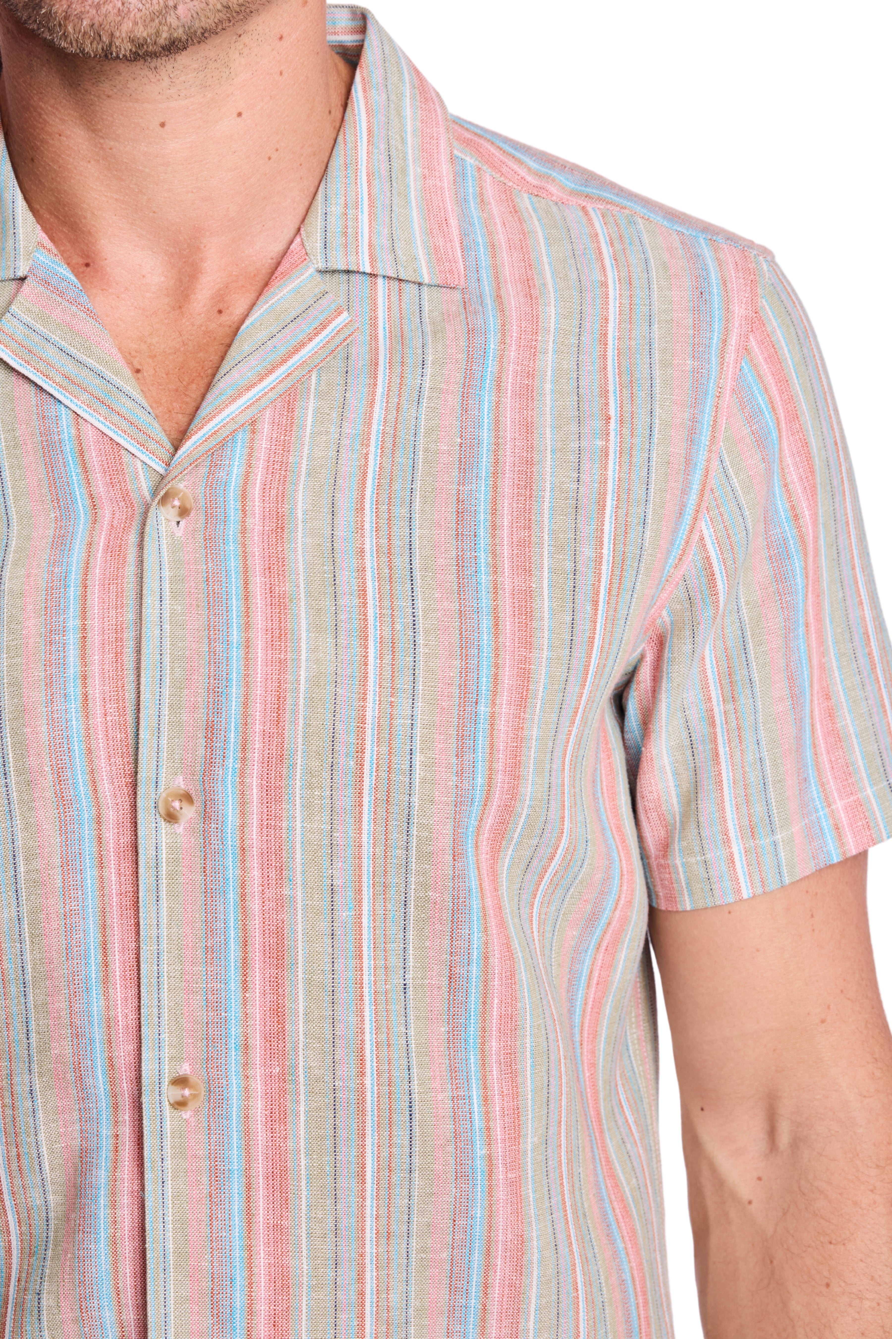 S/S Camp Collar Shirt - Ocean Coral Stripe