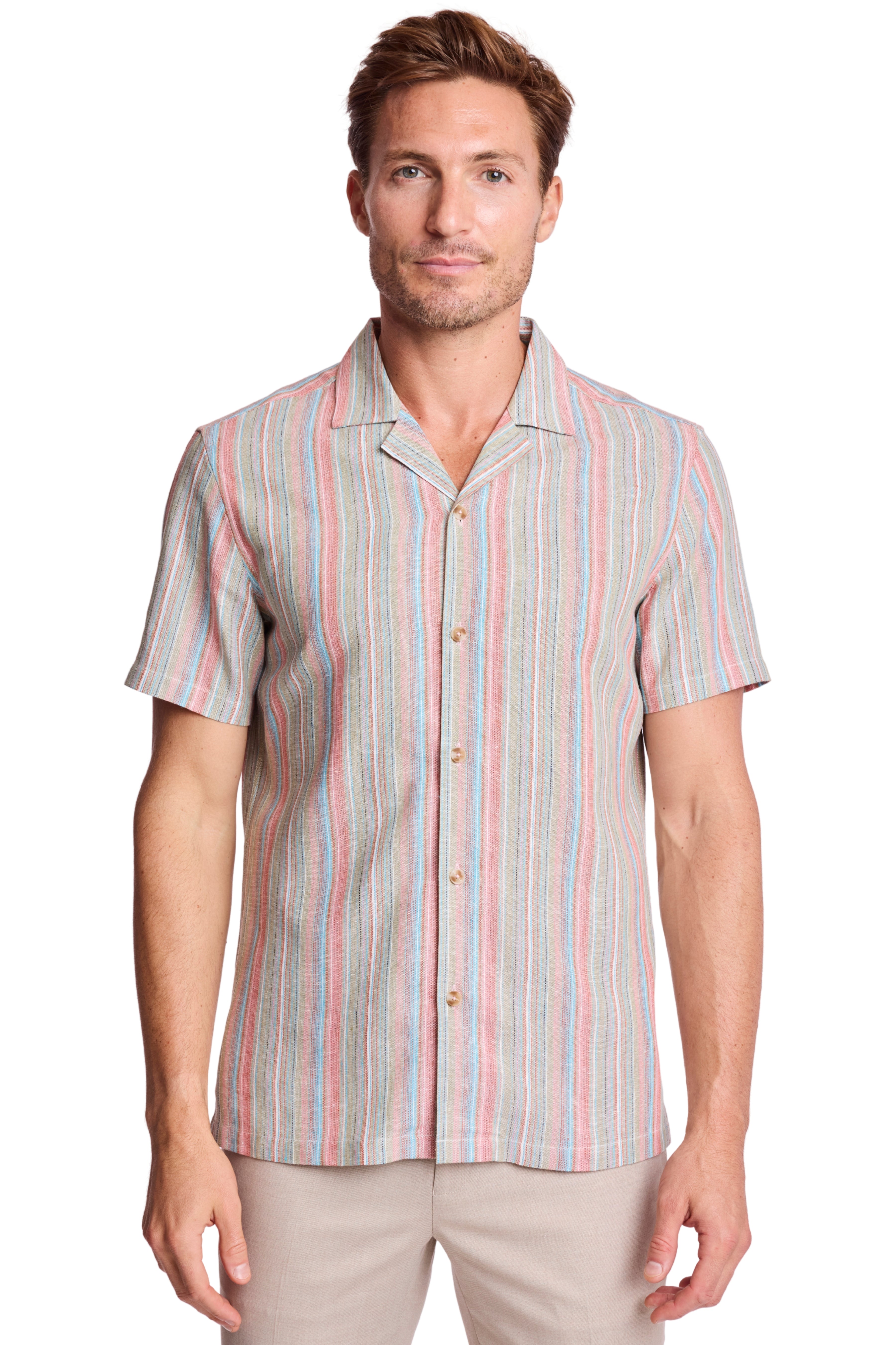 S/S Camp Collar Shirt - Ocean Coral Stripe