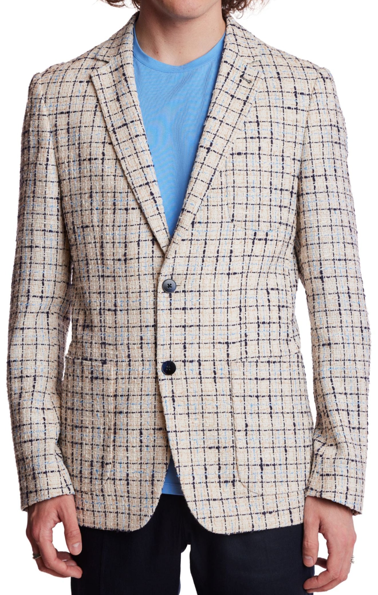 Dover Notch Jacket  - slim - Beige Navy Check