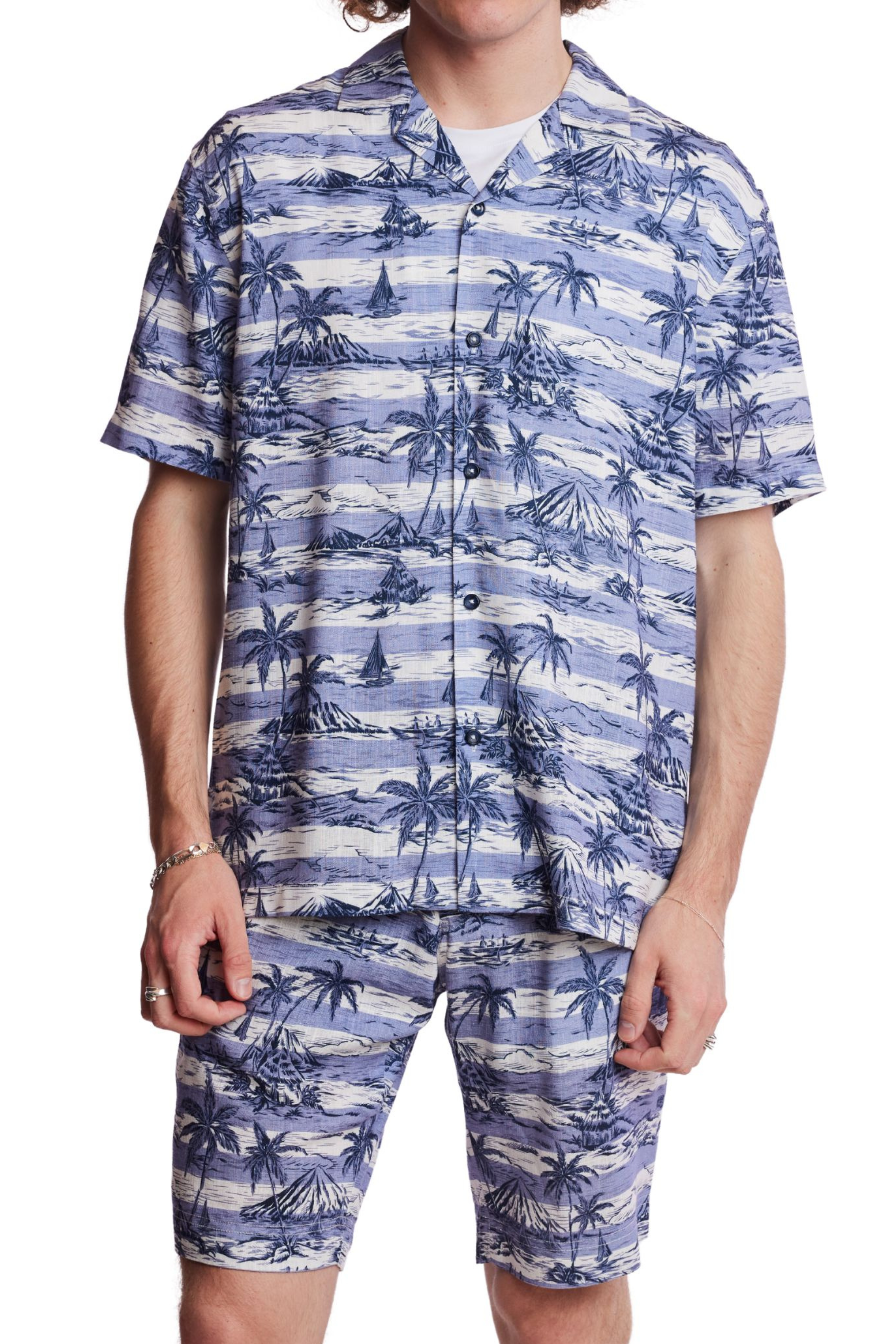 Camp Collar Shirt - Indigo Palms Stripe