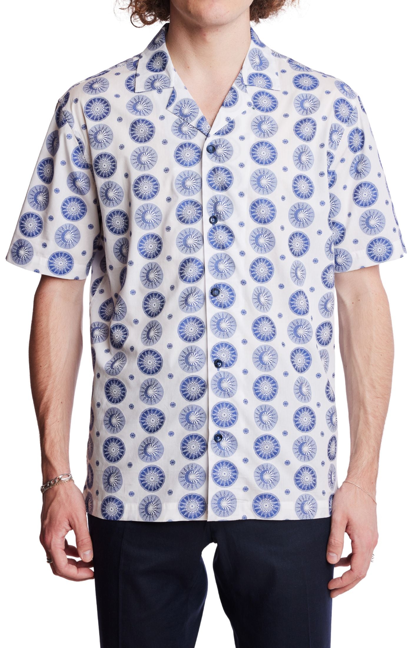 Camp Collar Shirt - Wt Blue Sun Moon