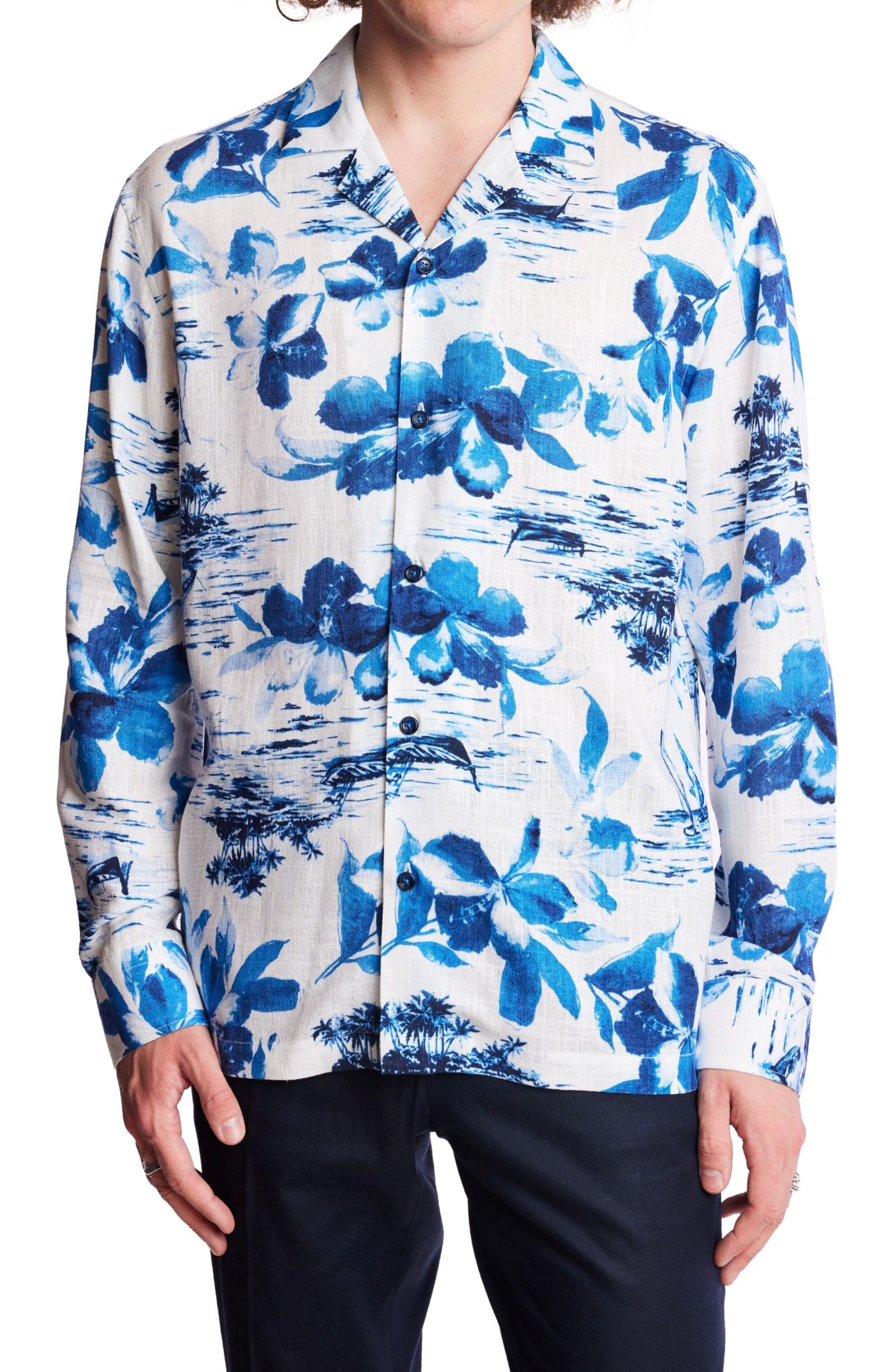 Camp Collar Shirt - White Blue Vacation