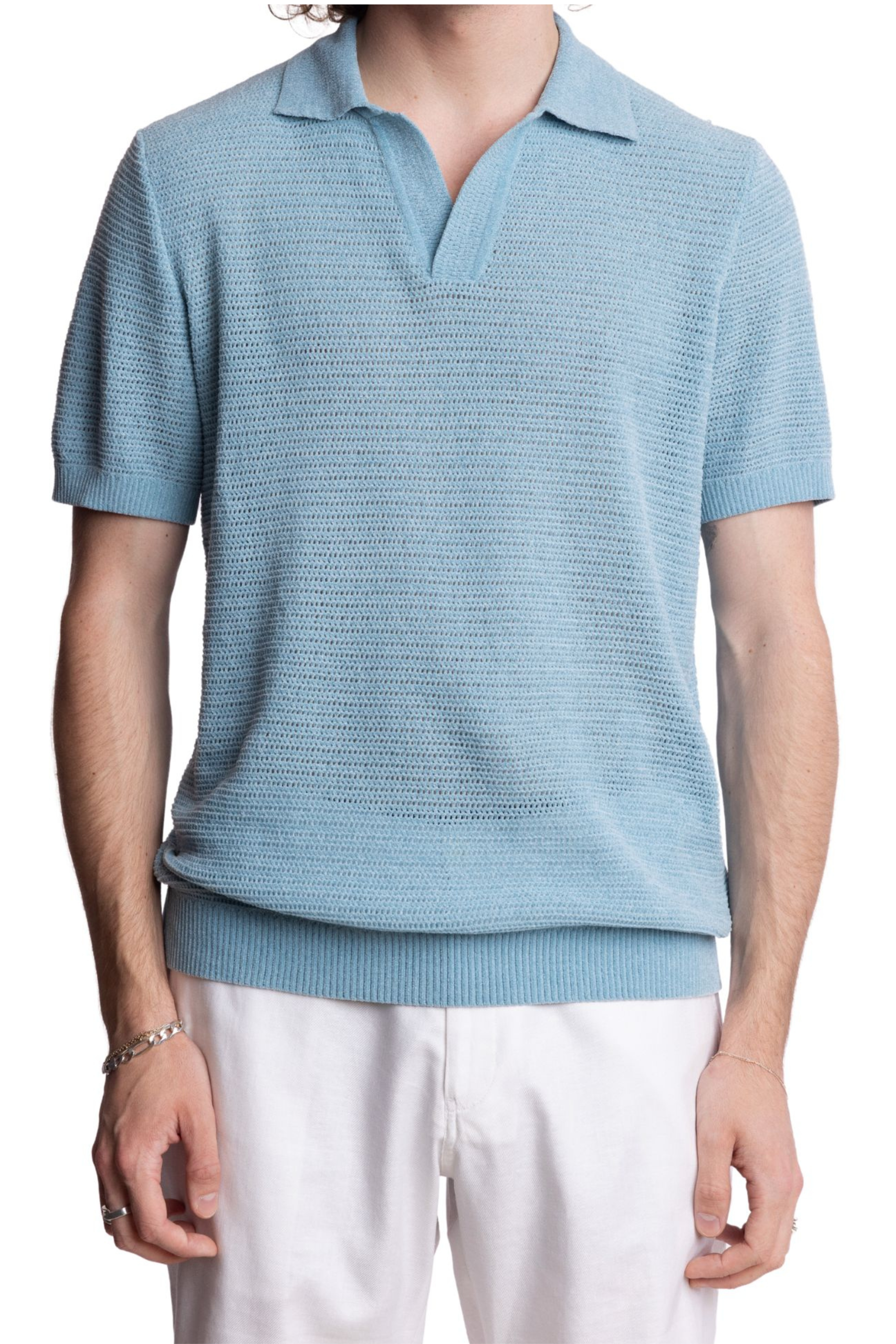 Johnny Collar Polo - Lt Blue Chenille