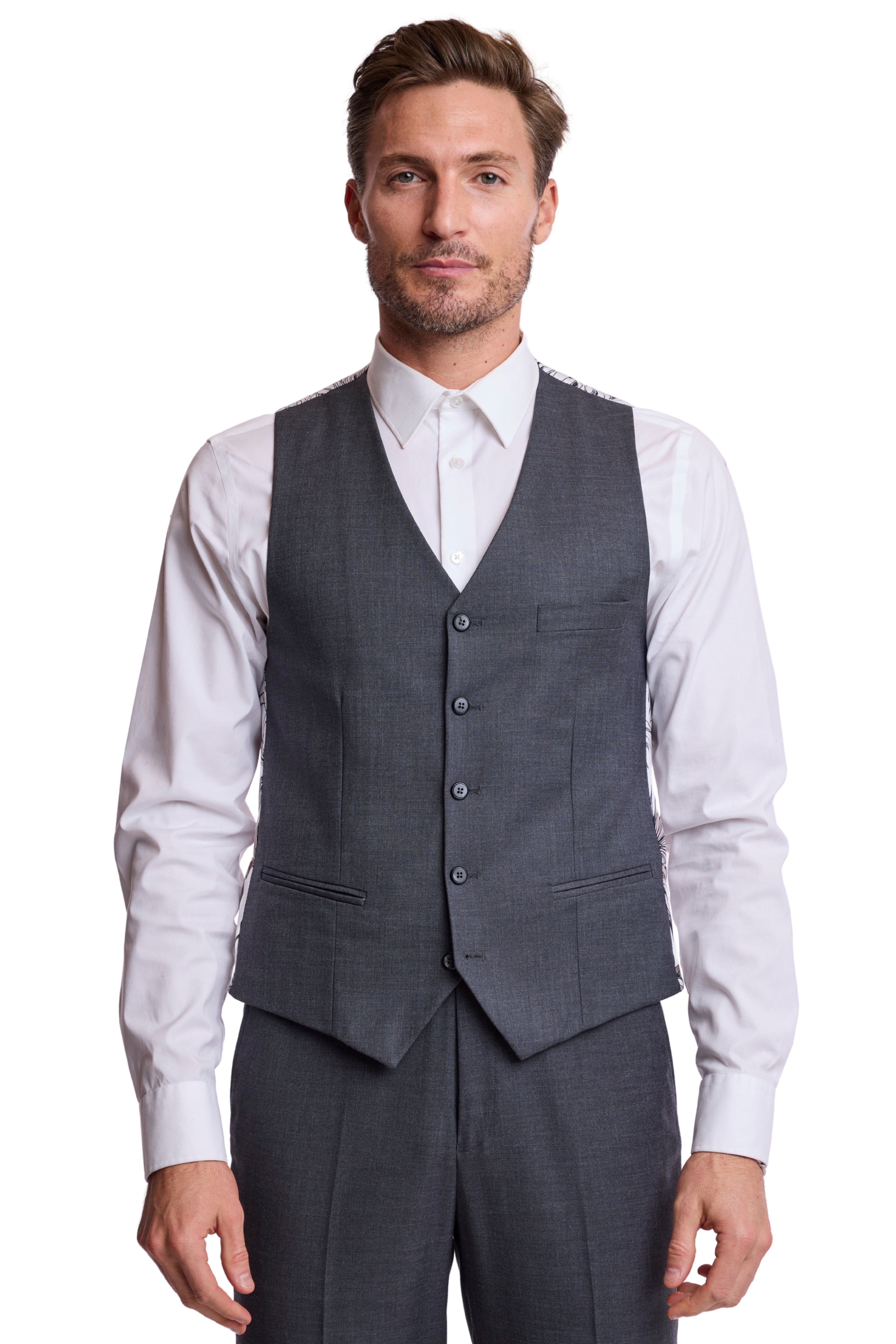 Modern Fit - Eaton 5 Button Vest - Charcoal Shark