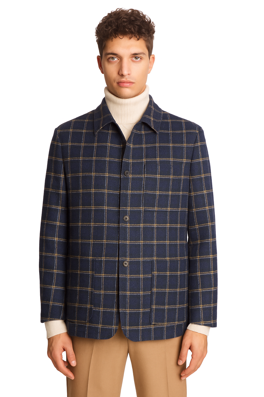 New City Button Up Jacket - Blue Mustard White Windowpane