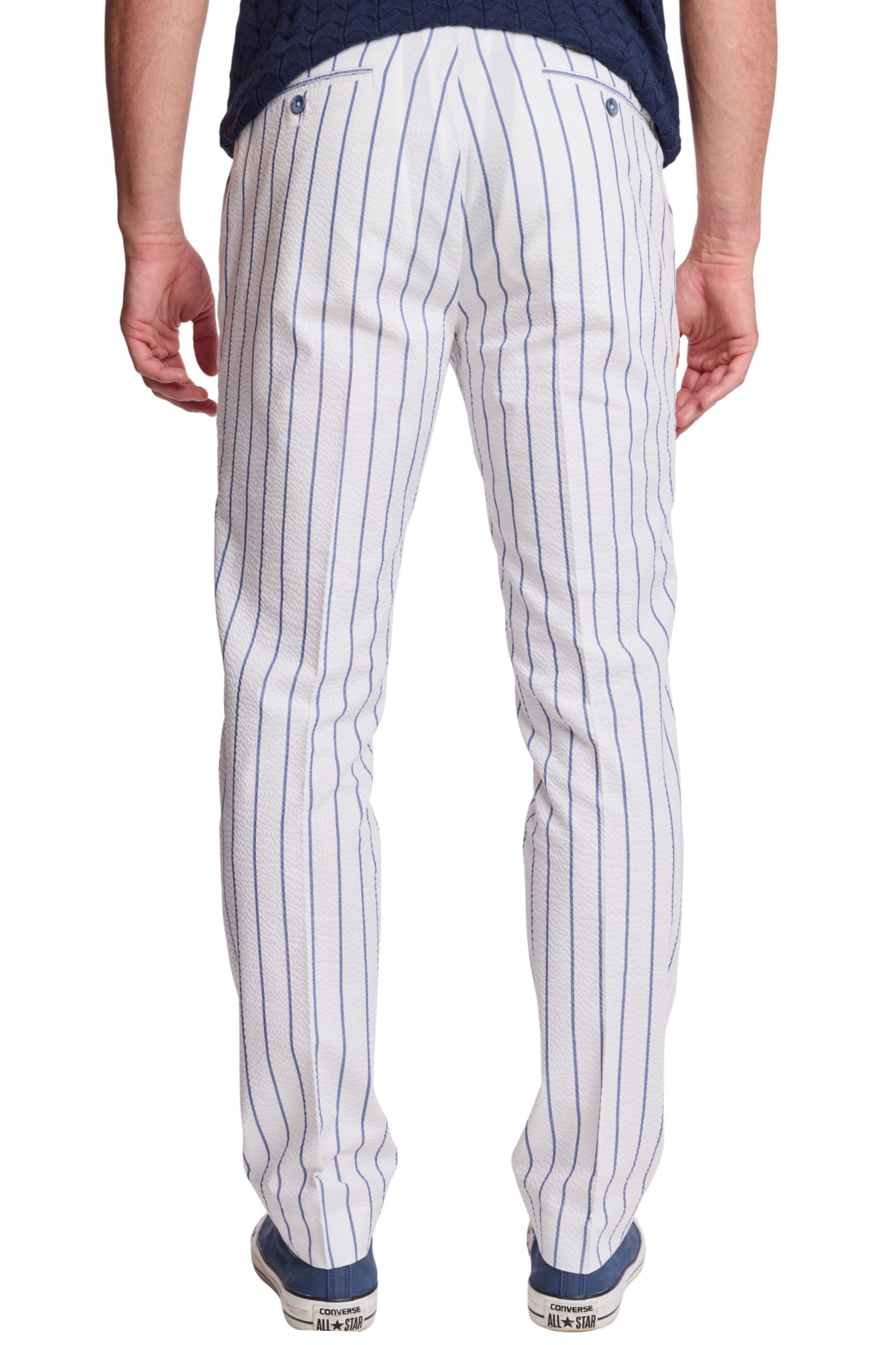 Downing Pants - slim - White Seersucker Blue Stripe