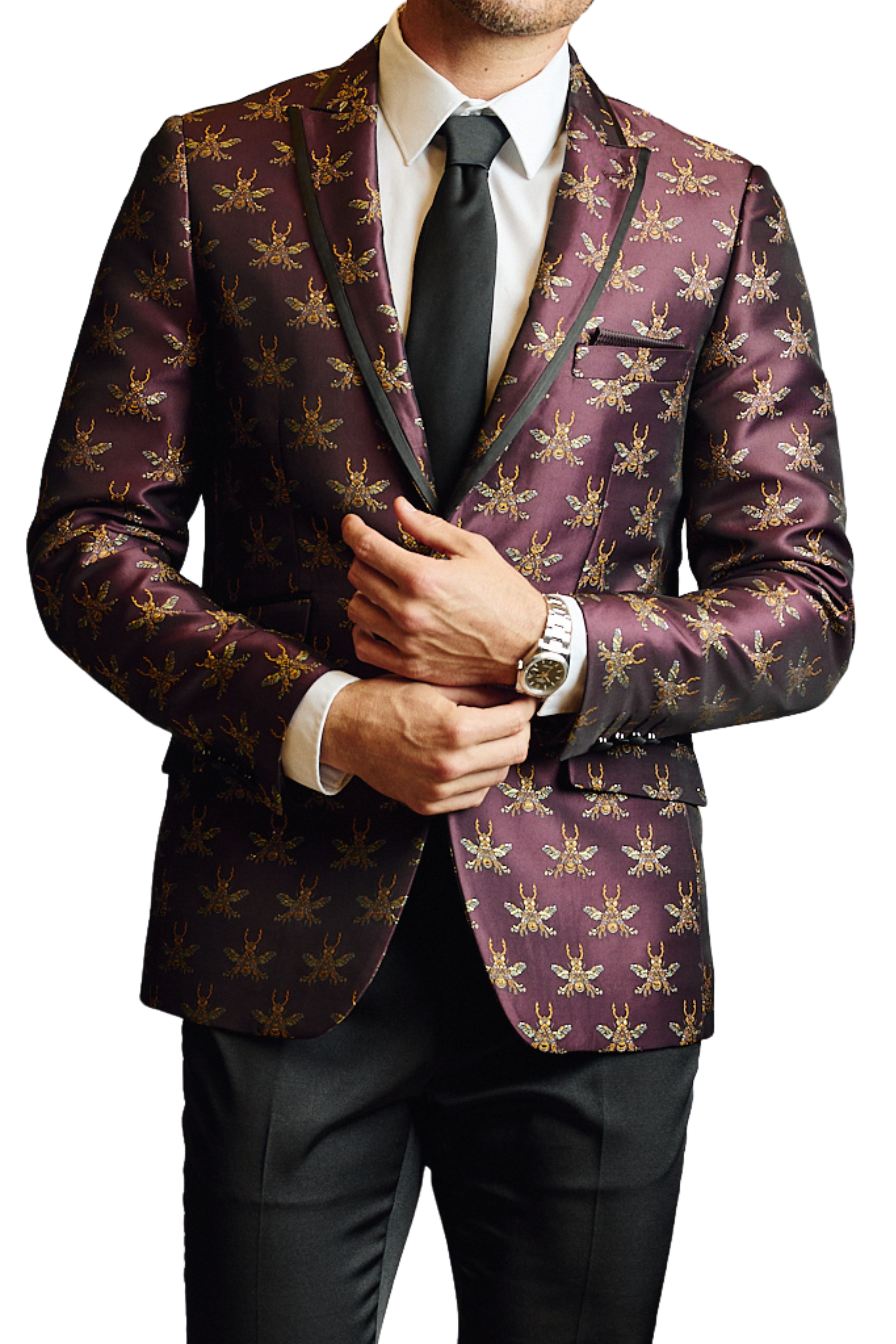 Grosvenor Peak Tux Jacket - slim - Cherry Lacquer Bees