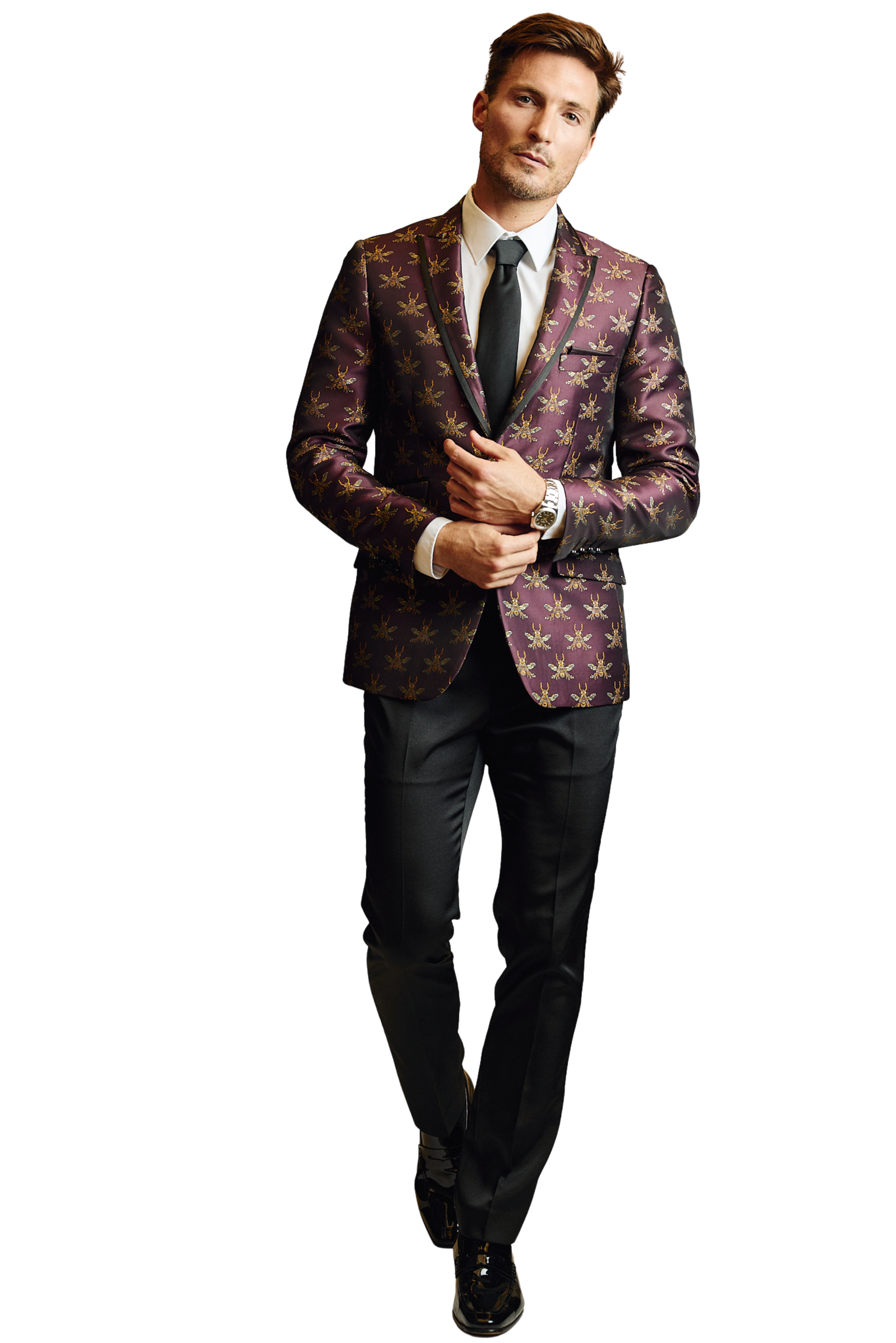 Grosvenor Peak Tux Jacket - slim - Cherry Lacquer Bees