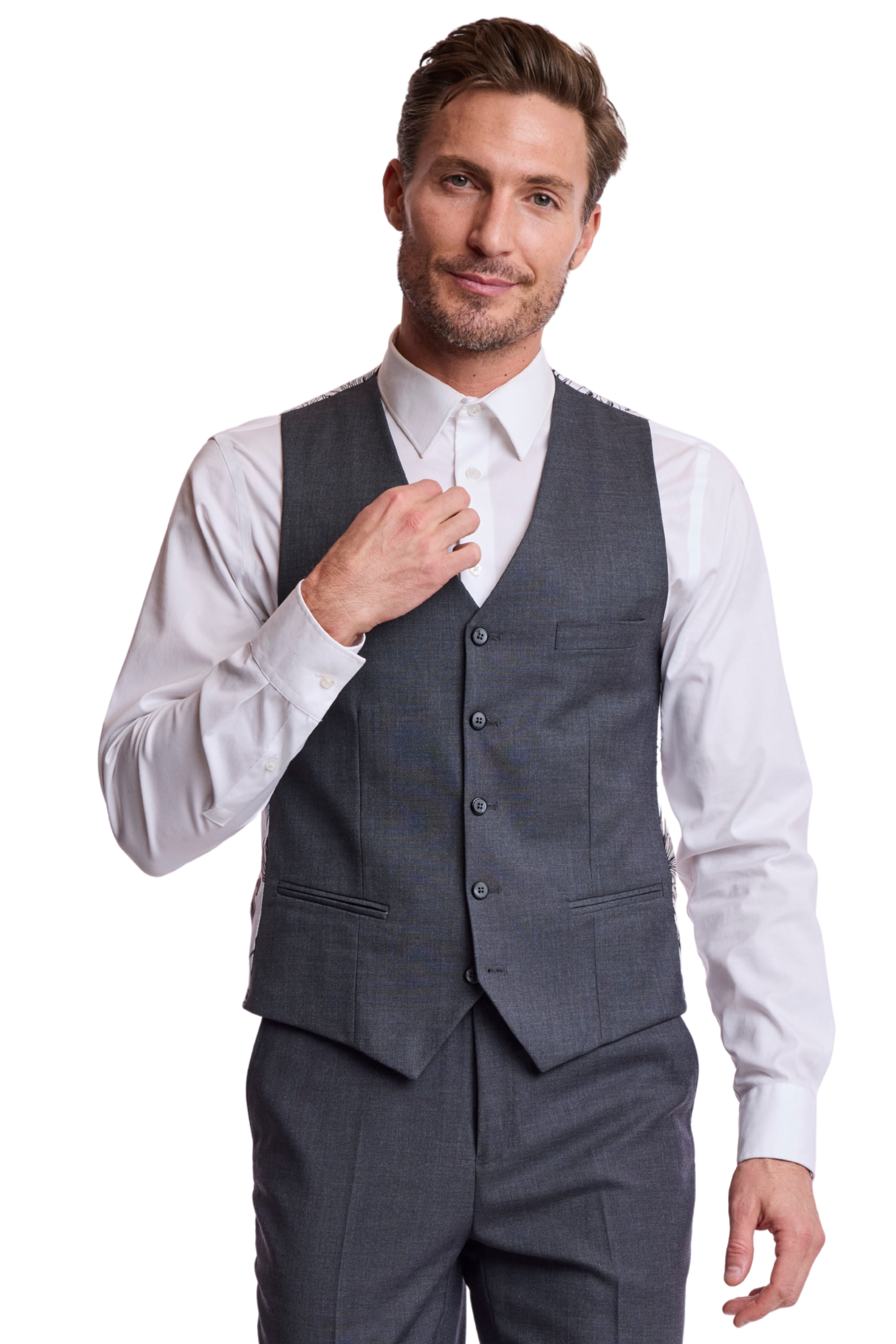 Modern Fit - Eaton 5 Button Vest - Charcoal Shark