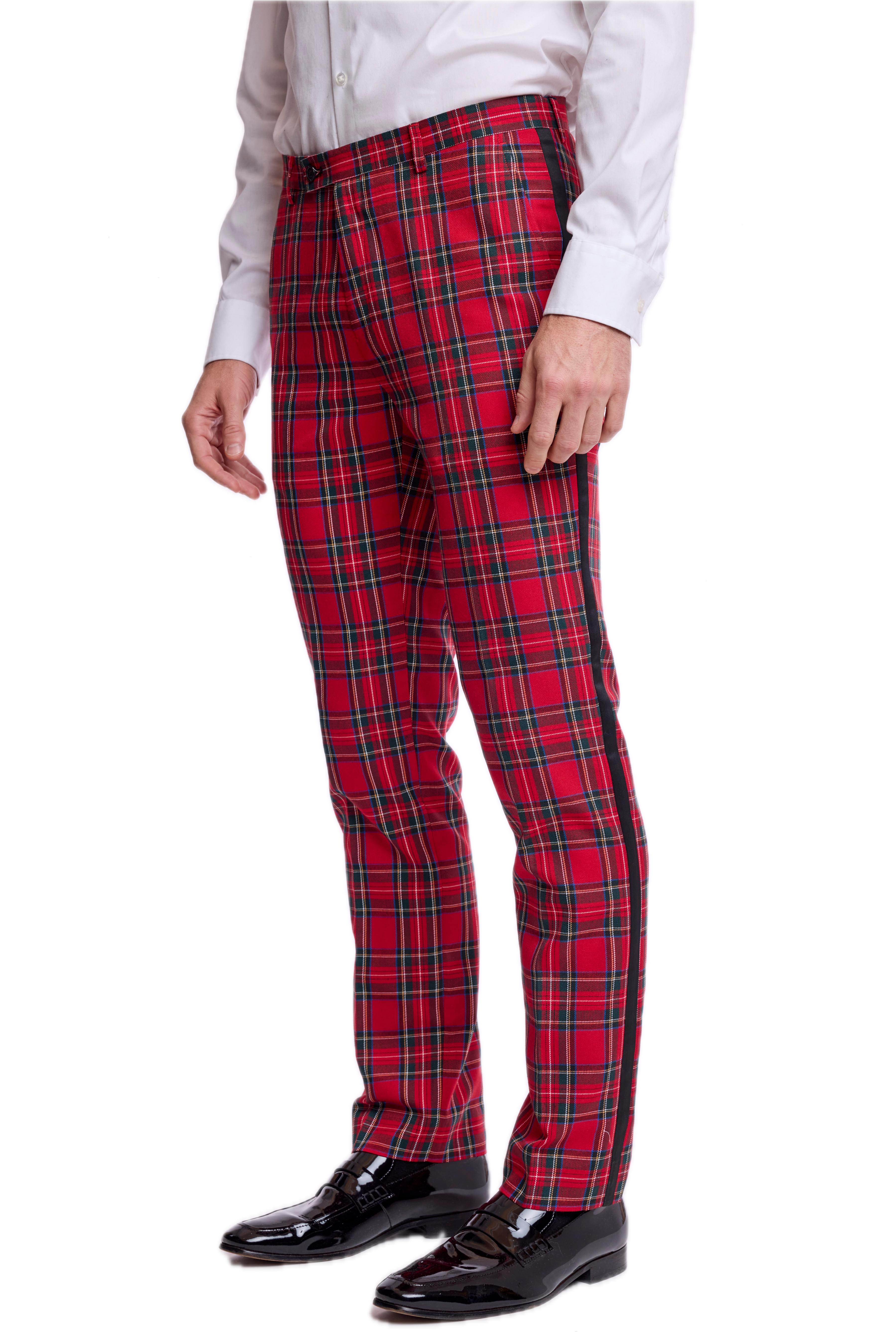 Sloane Tux Pants - slim - Red Royal Tartan