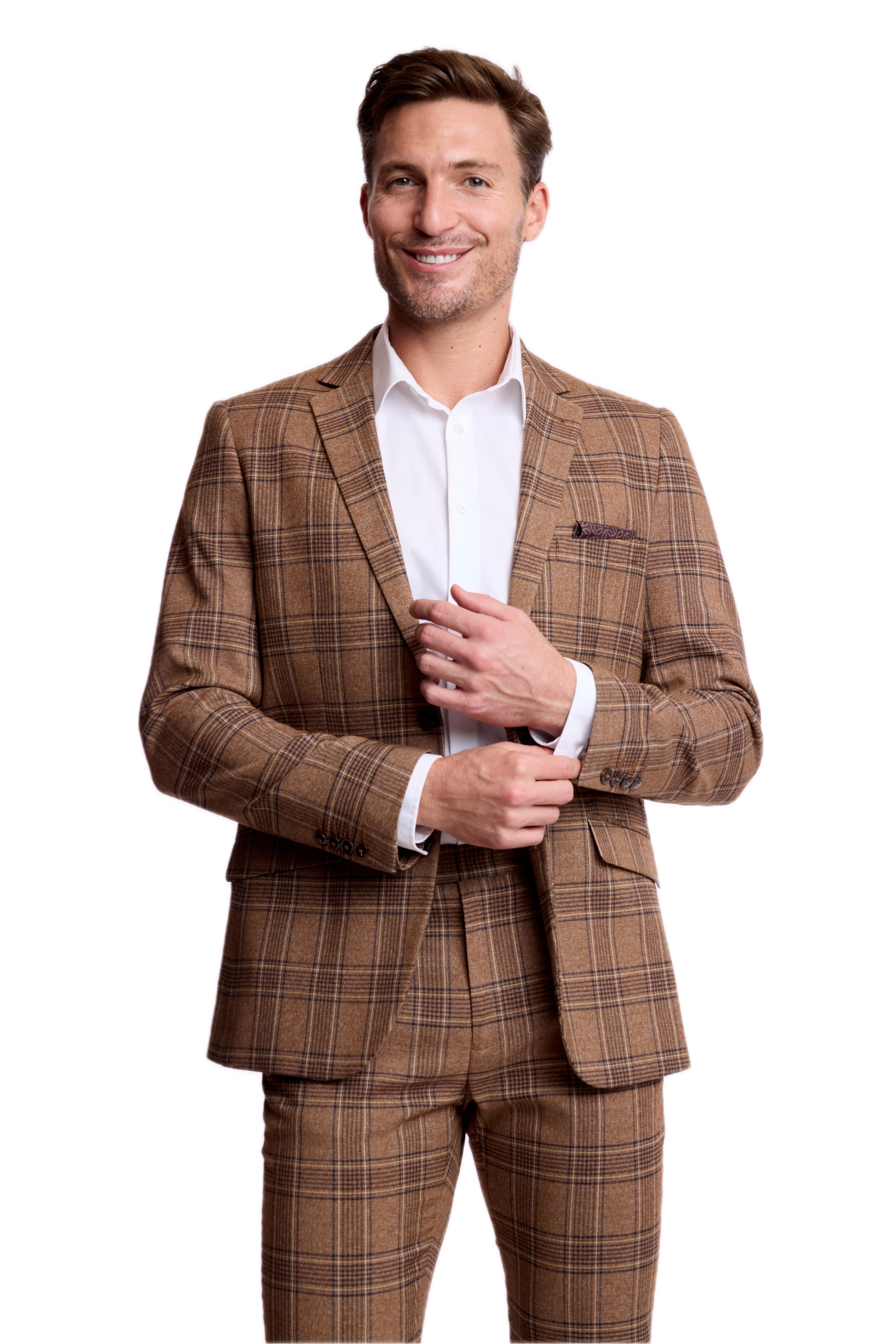 Dover Notch Jacket - slim - Brown Tan Plaid