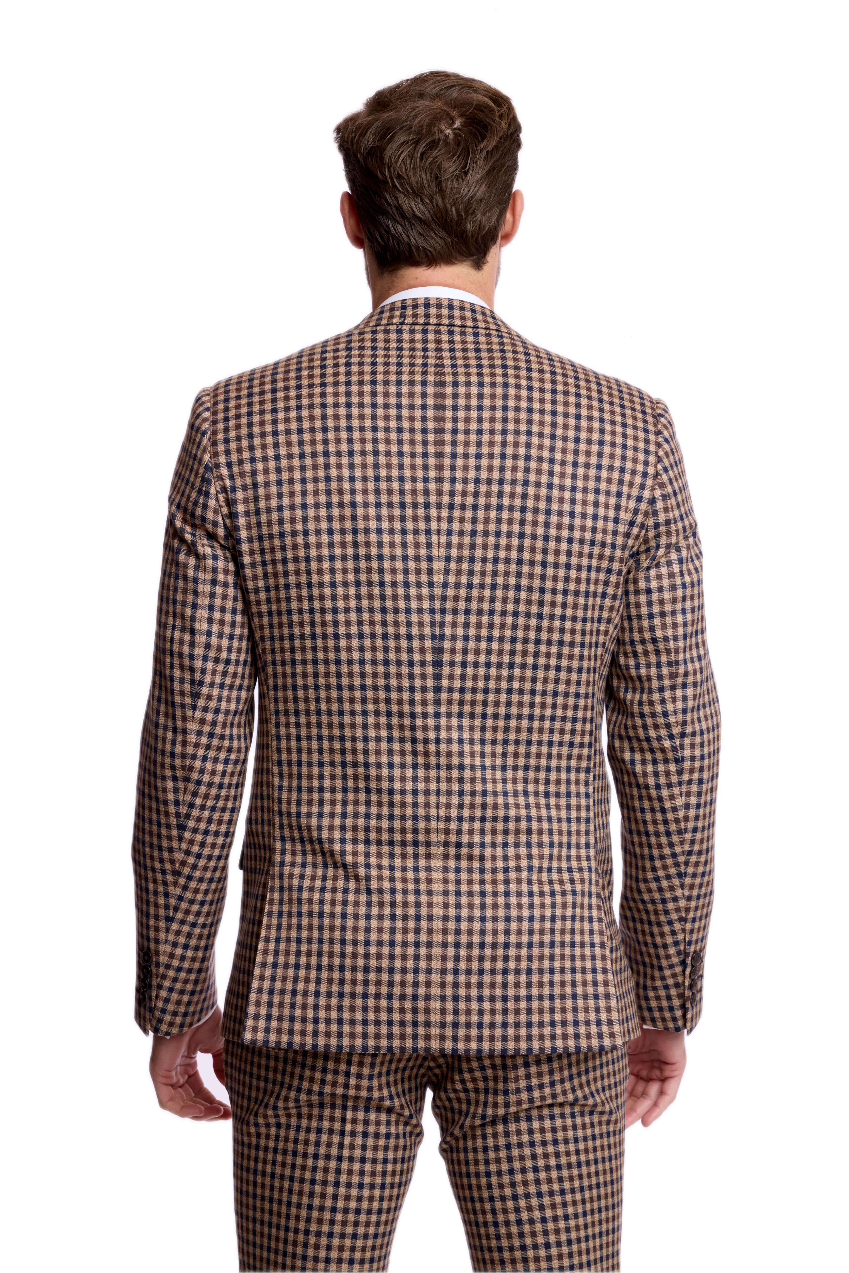 Dover Notch Jacket - slim - Brown Navy Tan Gingham