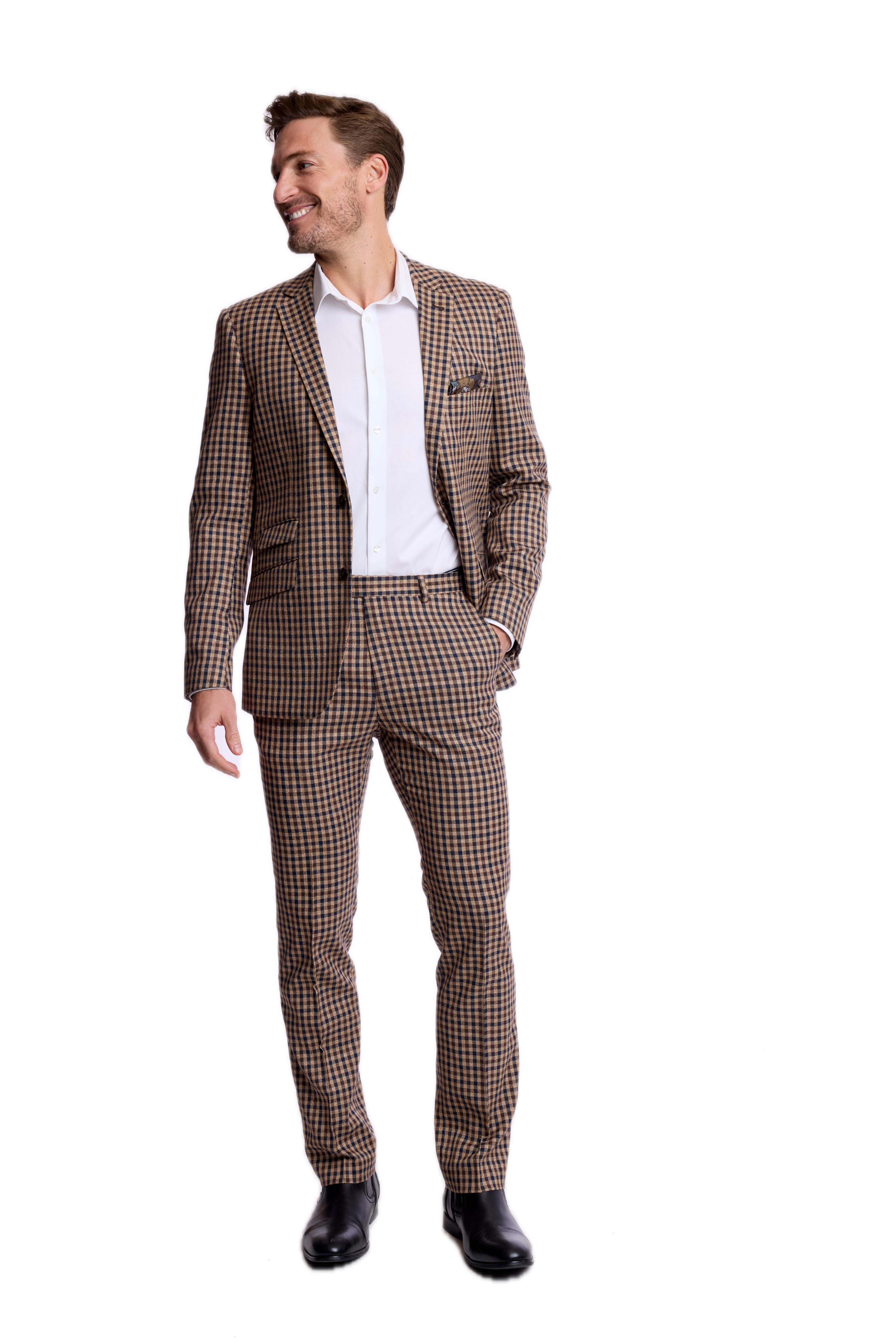Dover Notch Jacket - slim - Brown Navy Tan Gingham