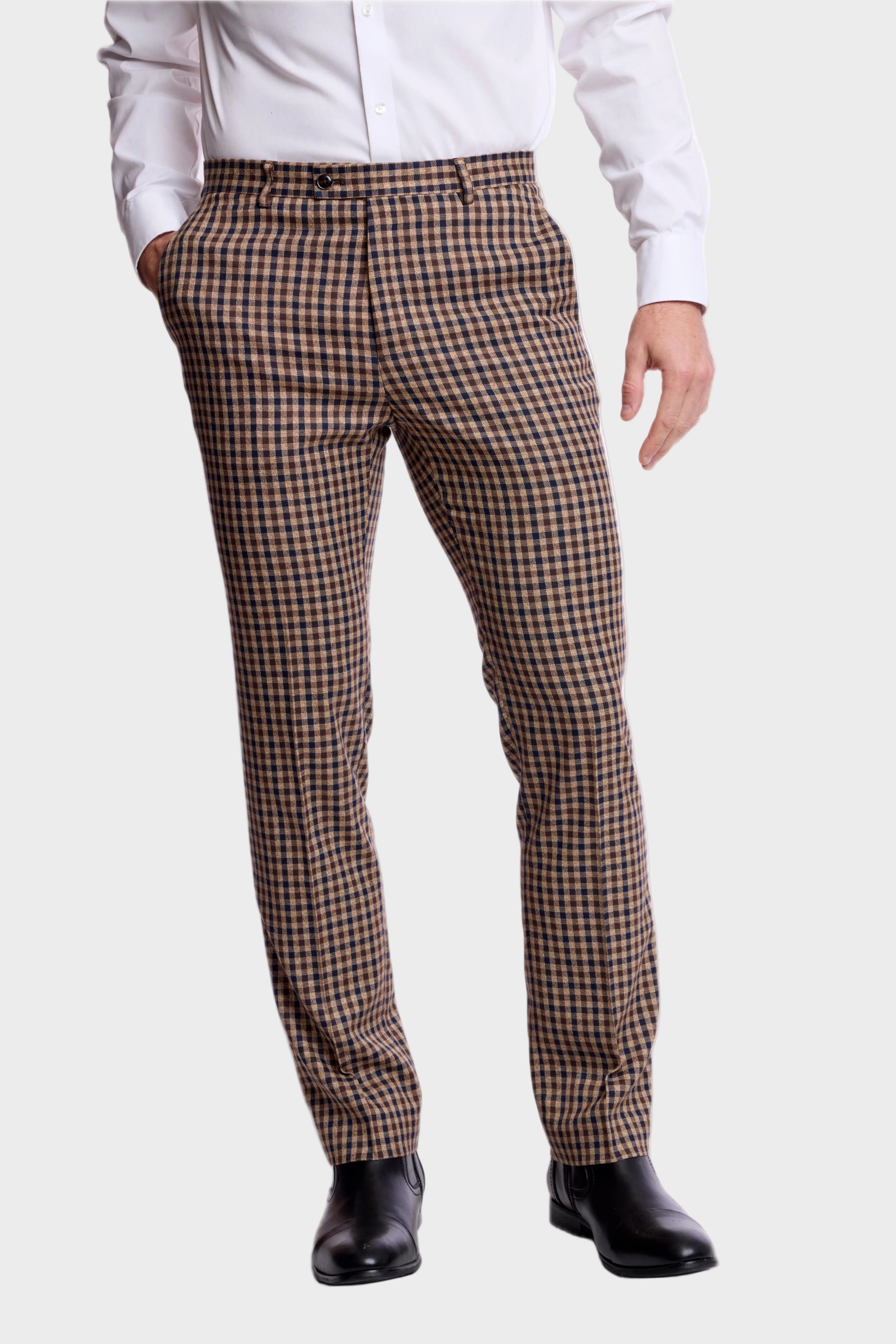 Downing Pants - slim - Brown Navy Tan Gingham