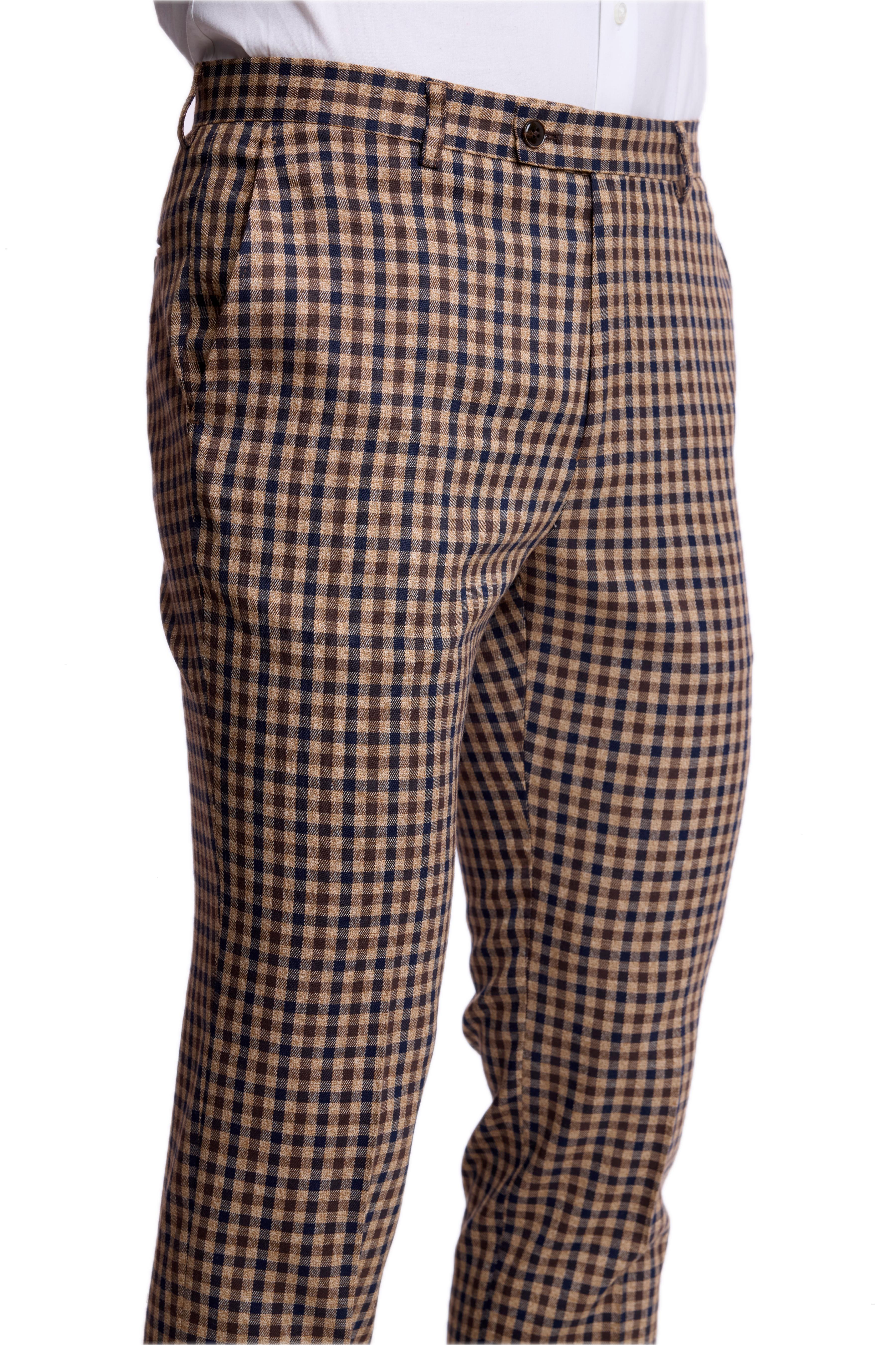 Downing Pants - slim - Brown Navy Tan Gingham