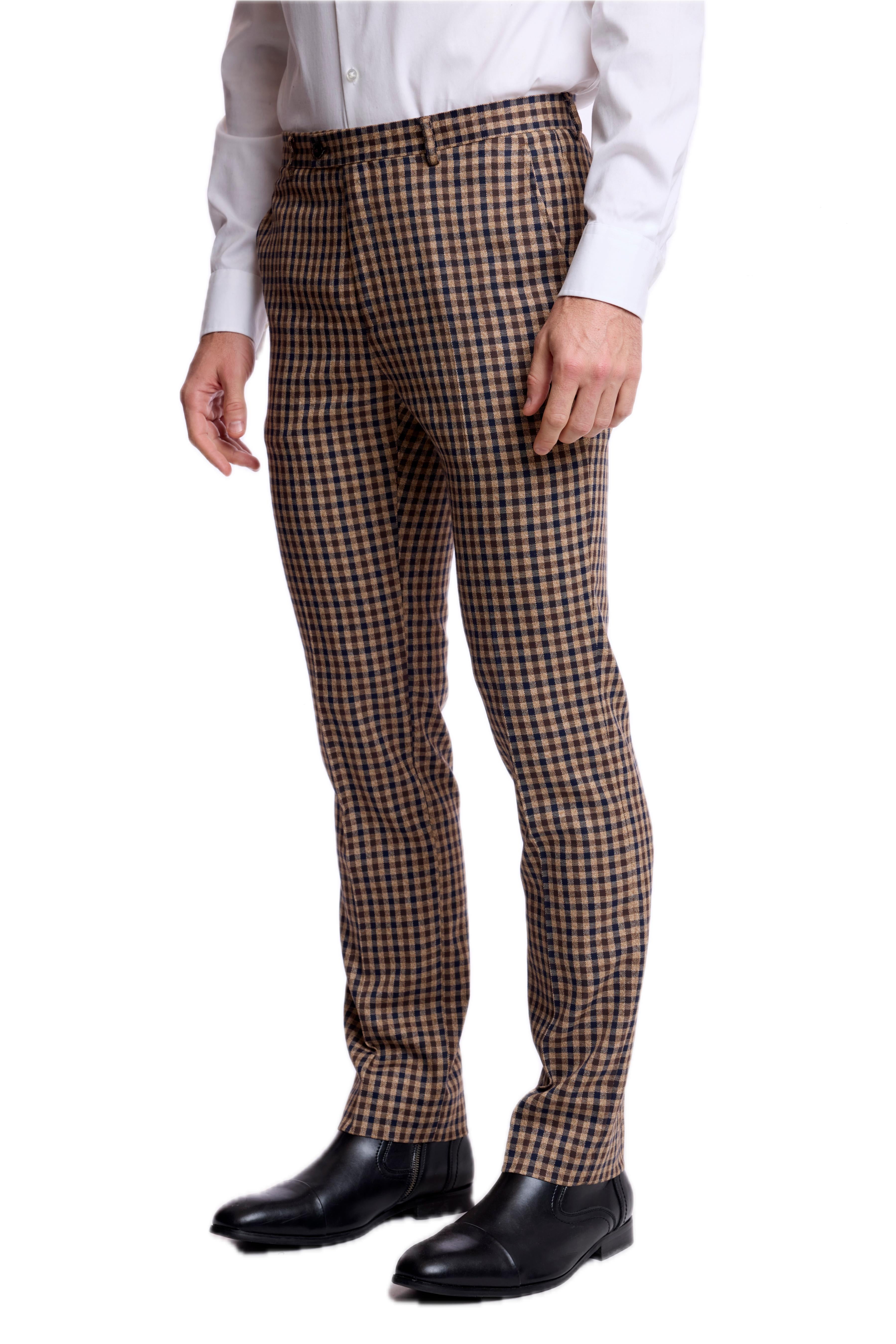 Downing Pants - slim - Brown Navy Tan Gingham