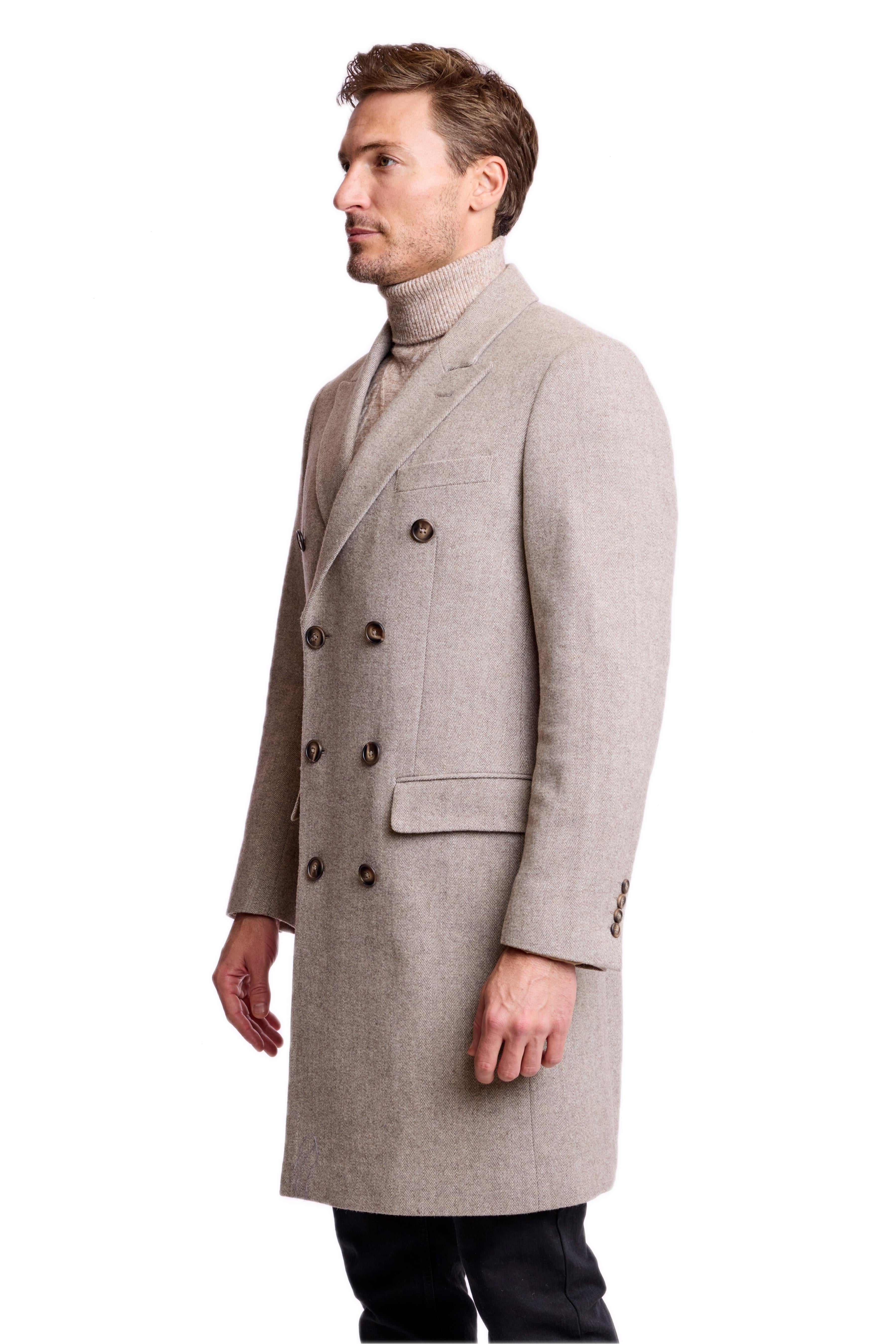 Peak DB Overcoat - slim - Tan Herringbone