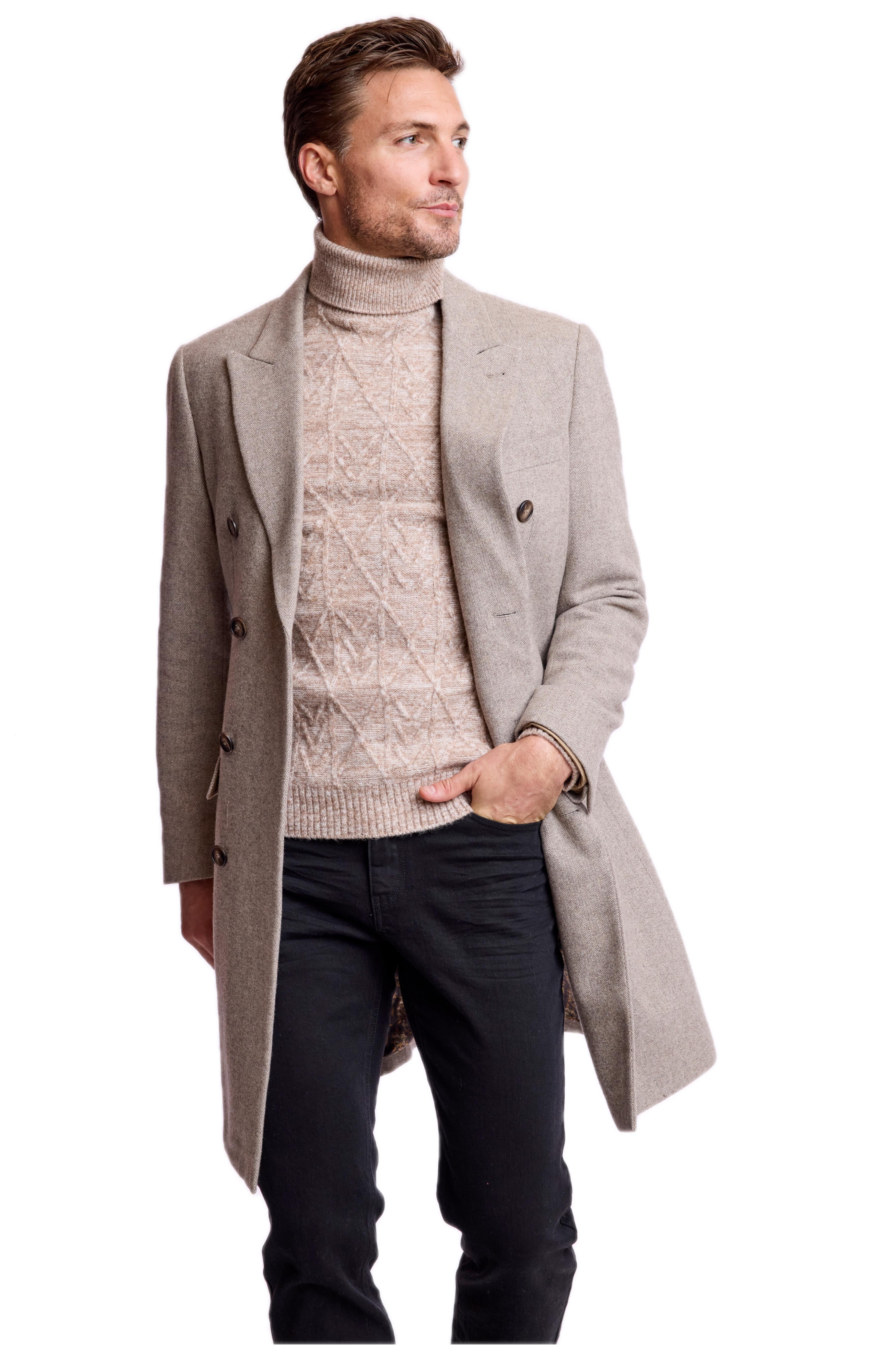 Peak DB Overcoat - slim - Tan Herringbone