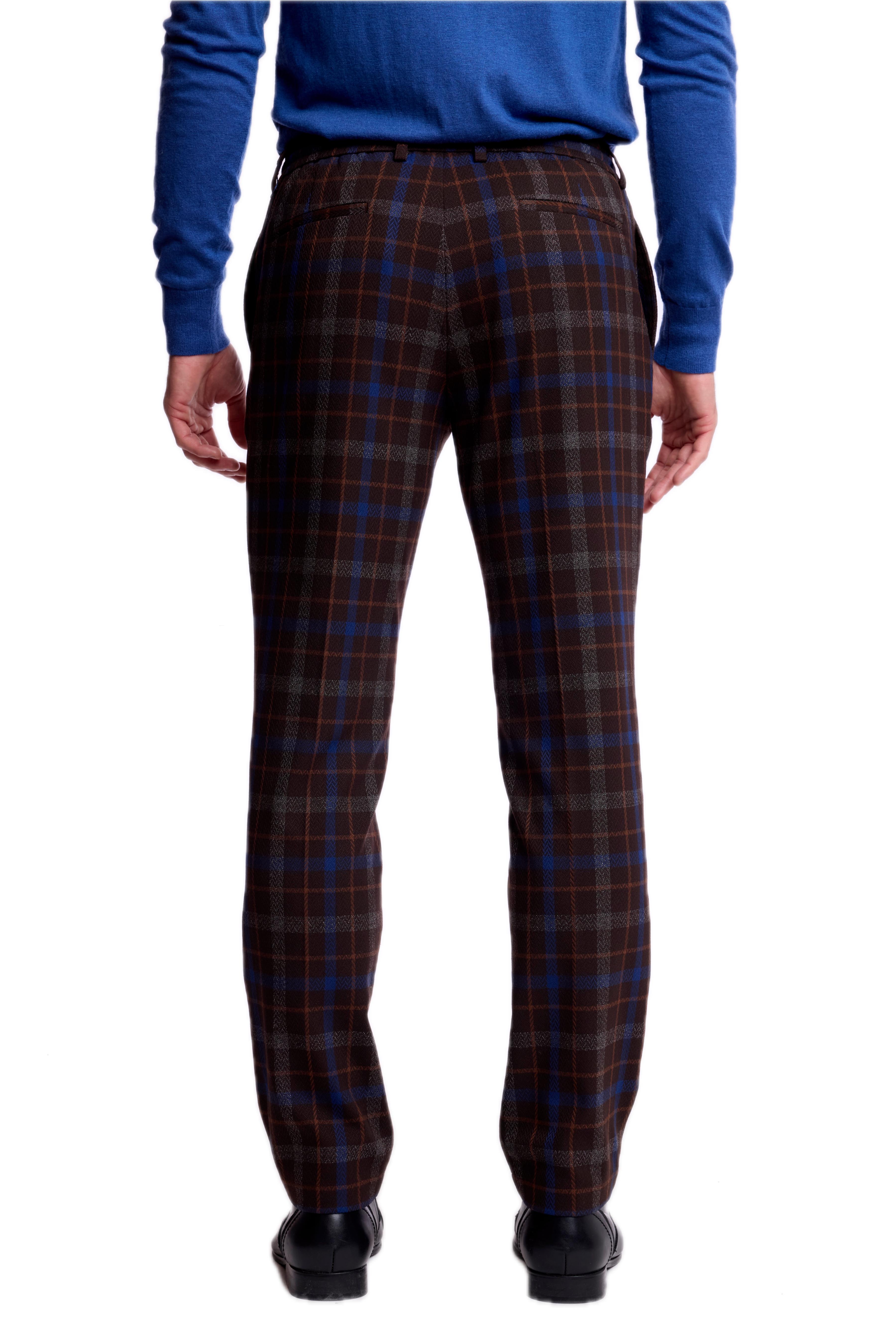 Chester Drawstring Pants - Choc Royal Rust Check