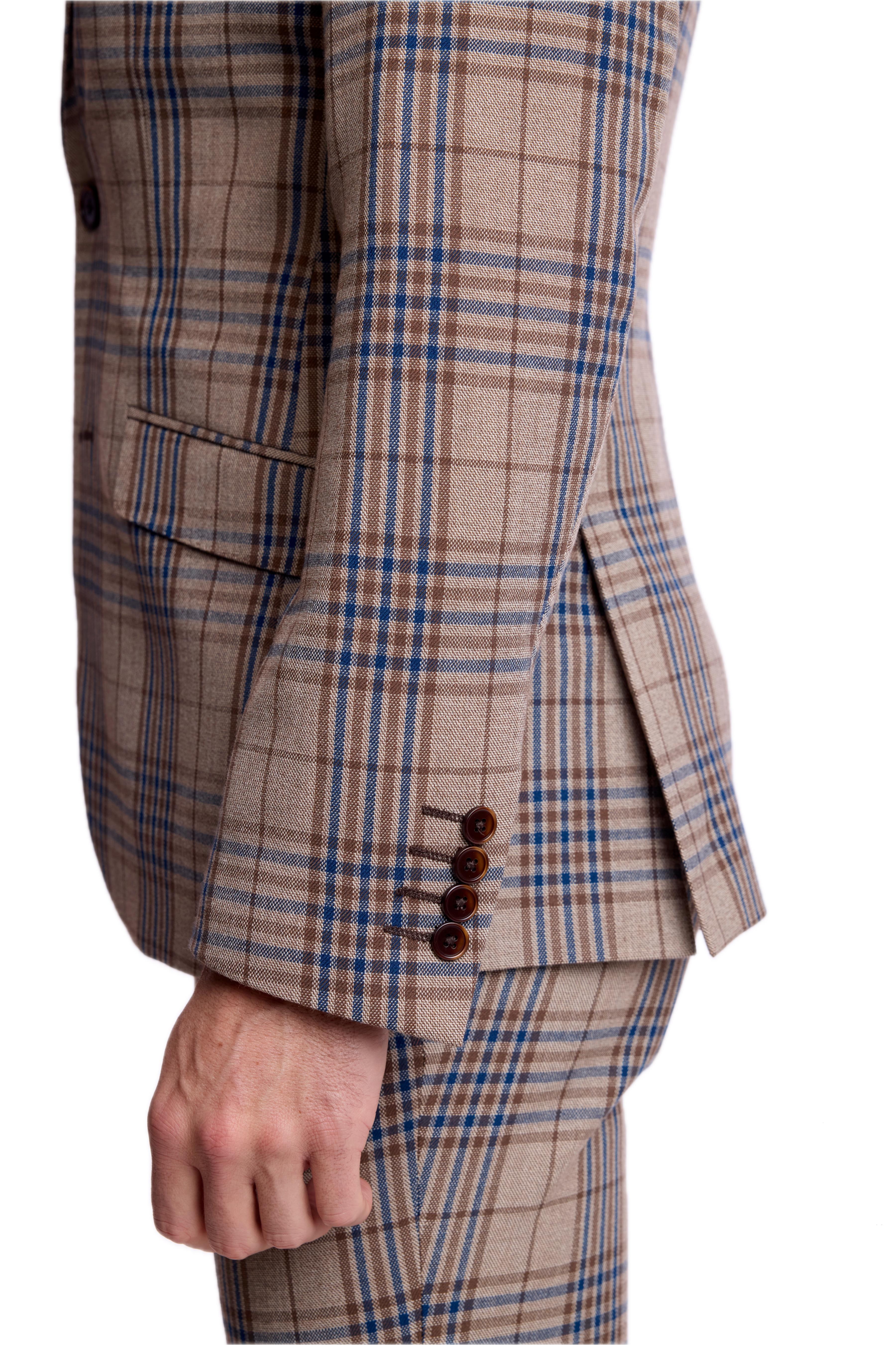 Dover Notch Jacket - slim - Tan Navy Brown Check