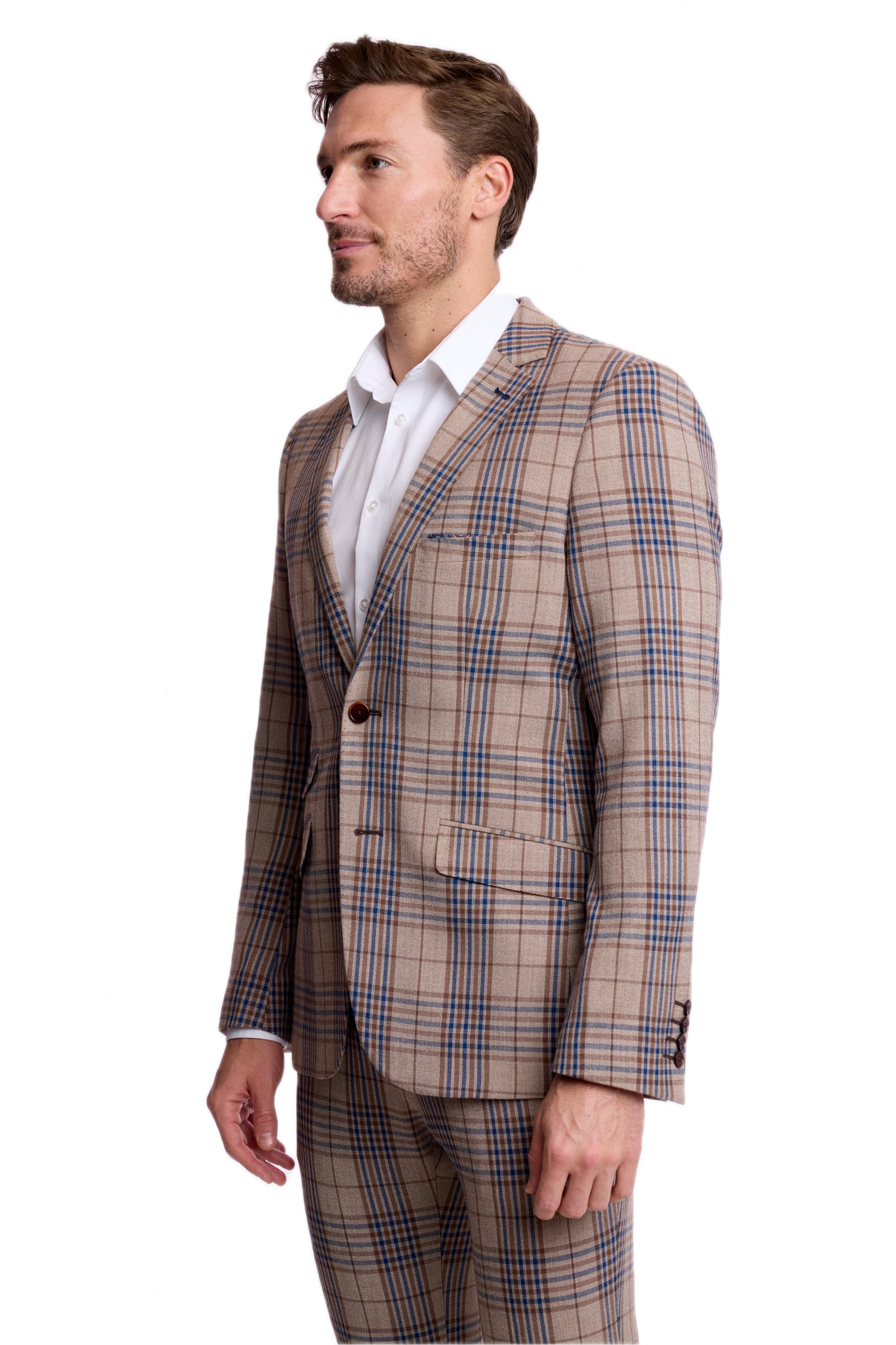 Dover Notch Jacket - slim - Tan Navy Brown Check